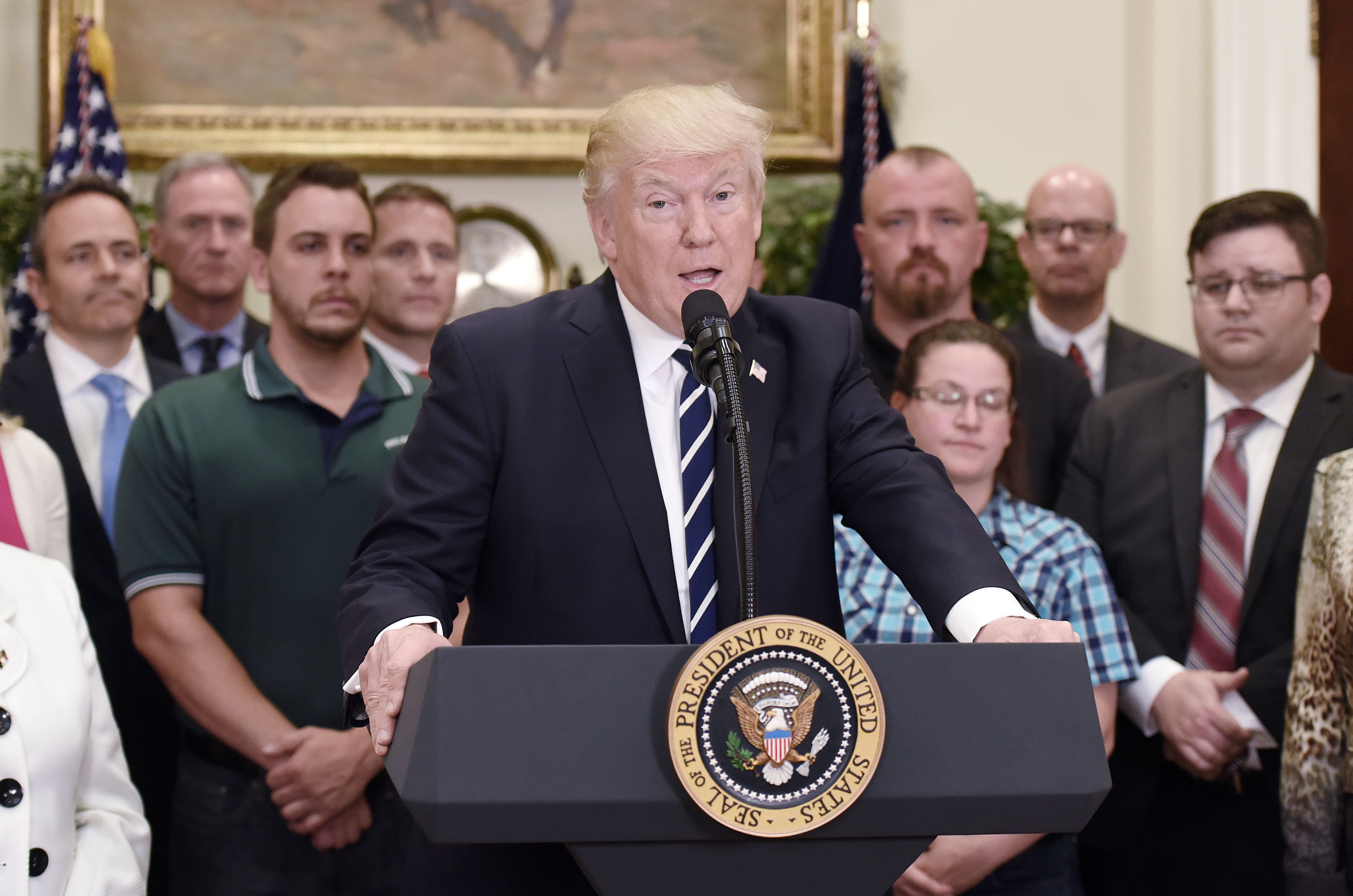 U.S. President Donald Trump delivers remarks on his executive order that aims to expand apprenticeships to train people for millions of unfilled skilled jobs.(Olivier Douliery-Pool/GettyImages)