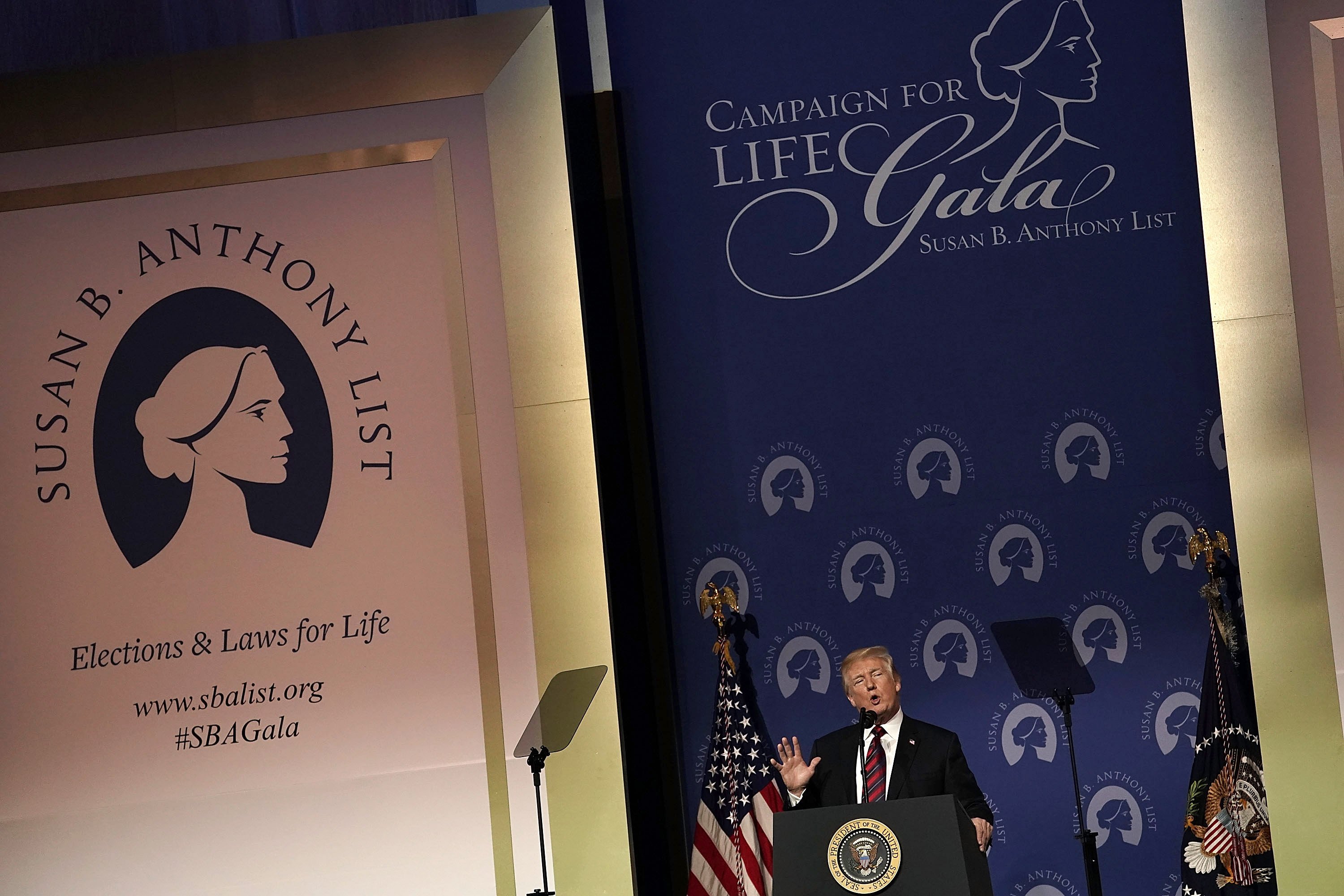 WASHINGTON, DC - MAY 22: U.S. President Donald Trump speaks during the Susan B. Anthony List's 11th annual Campaign for Life Gala at the National Building Museum May 22, 2018 in Washington, DC. President Trump addressed the annual gala of the anti-abortion group and urged people to vote in the midterm election. (Photo by Alex Wong/Getty Images)