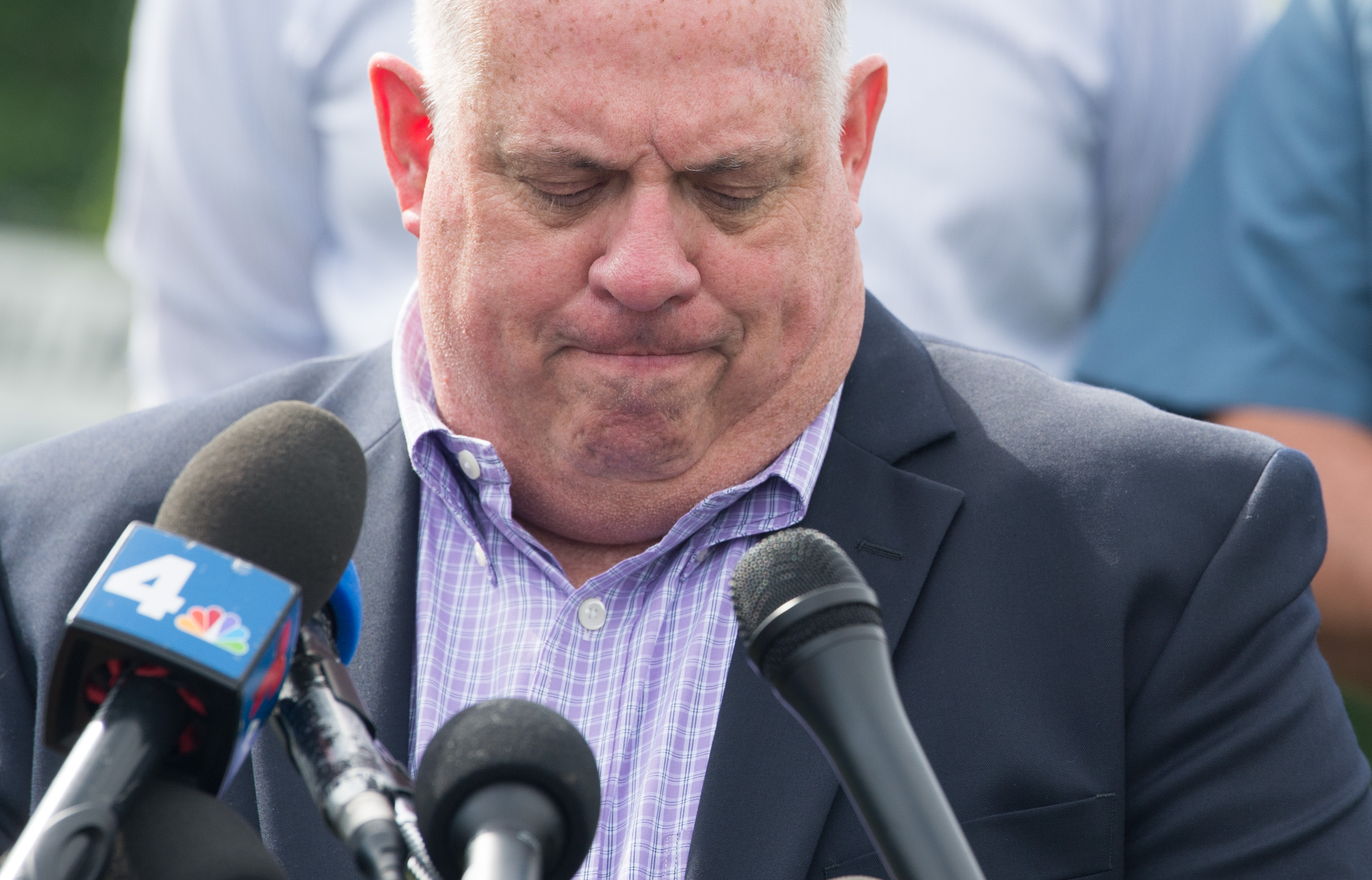 Maryland Governor Larry Hogan speaks during a press conference following a shooting in Annapolis, Maryland, June 28, 2018. (SAUL LOEB/AFP/Getty Images)