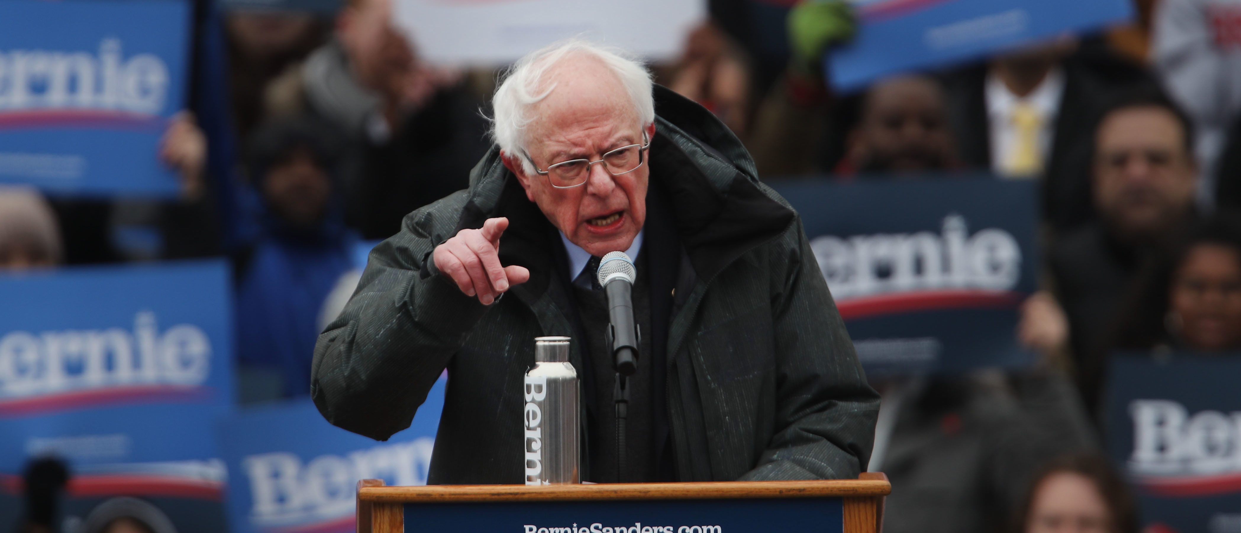 NEW YORK, NEW YORK - MARCH 02: Democratic Presidential candidate U.S. Sen. Bernie Sanders (I-VT) speaks to supporters at Brooklyn College on March 02, 2019 in the Brooklyn borough of New York City. Sanders, a staunch liberal and critic of President Donald Trump, is holding his first campaign rally of the 2020 campaign for the Democratic Party's presidential nomination in his home town of Brooklyn, New York. (Photo by Spencer Platt/Getty Images)