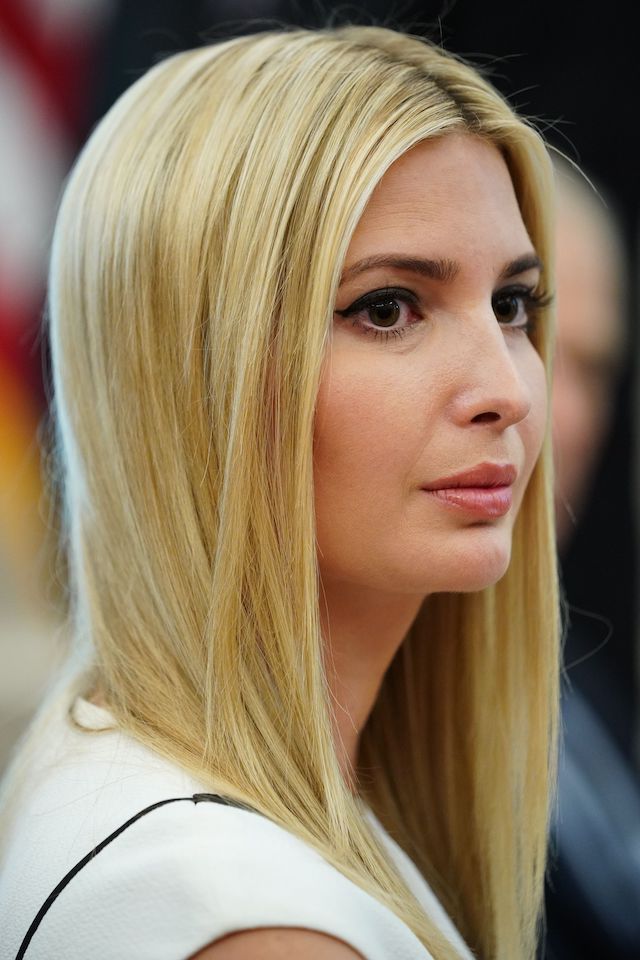 Ivanka Trump, counselor to the president, speaks as US President Donald Trump listens during a meeting with advisors to receive an update on the fentanyl epidemic in the Oval Office of the White House in Washington, DC on June 25, 2019. (Photo credit: MANDEL NGAN/AFP/Getty Images)