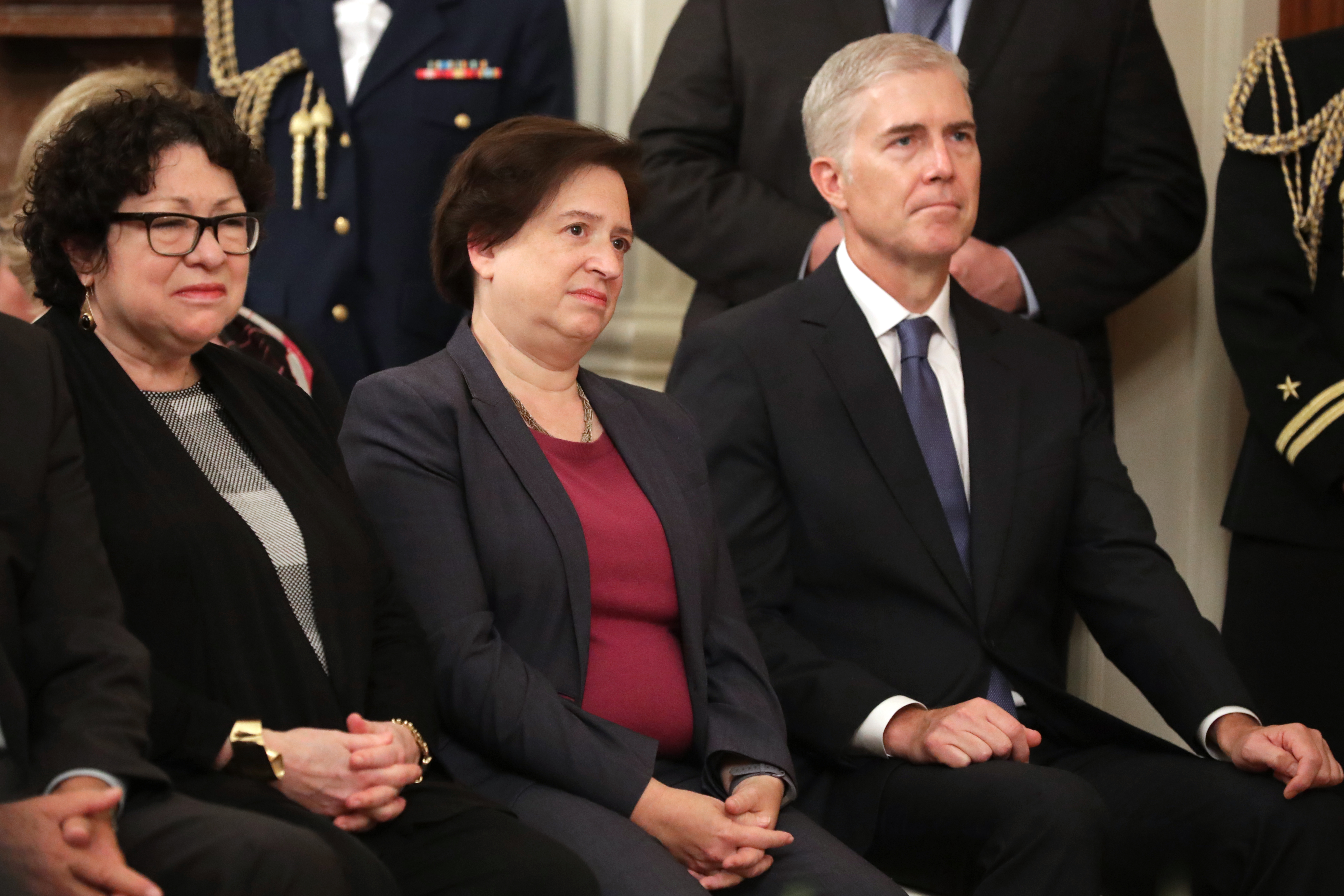 Justices Sonia Sotomayor, Elena Kagan and Neil Gorsuch attend the swearing in ceremony for Justice Brett Kavanaugh at the White House on October 08, 2018. (Chip Somodevilla/Getty Images)