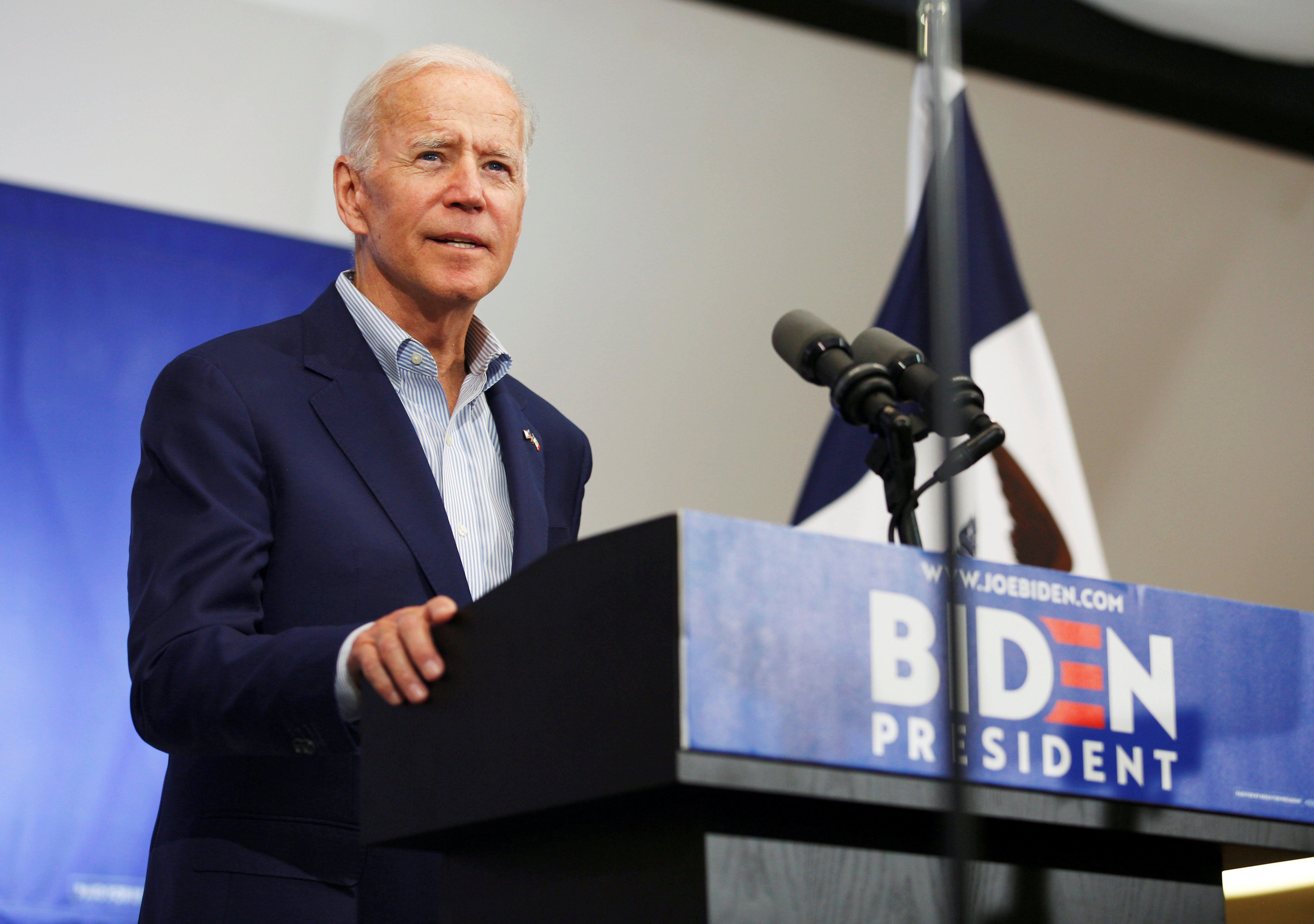 FILE PHOTO: Democratic 2020 U.S. presidential candidate and former Vice President Joe Biden speaks at an event at the Mississippi Valley Fairgrounds in Davenport, Iowa, U.S. June 11, 2019. REUTERS/Jordan Gale