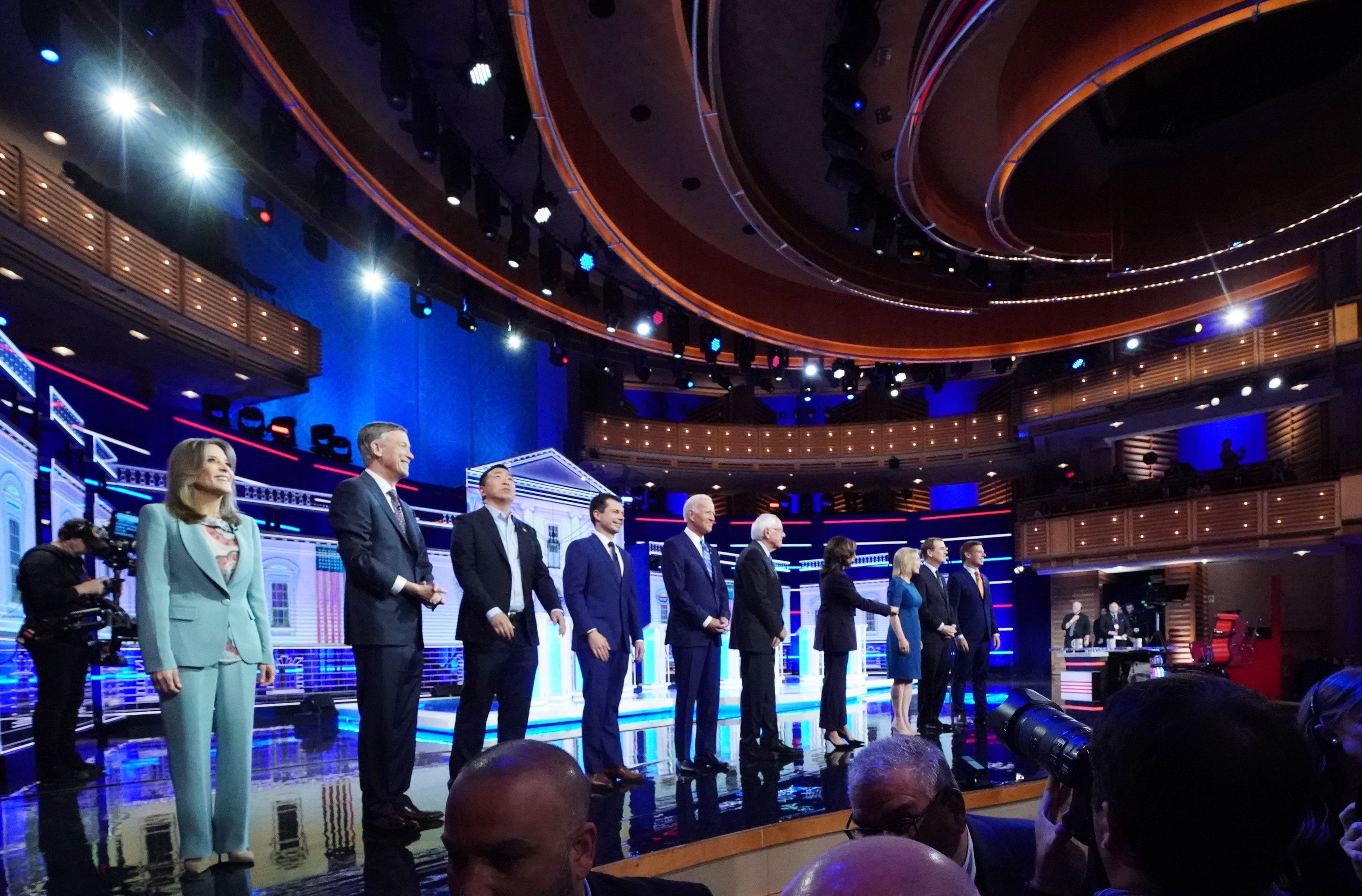 Candidates pose before the start of the second night of the first U.S. 2020 presidential election Democratic candidates debate in Miami, Florida, U.S.