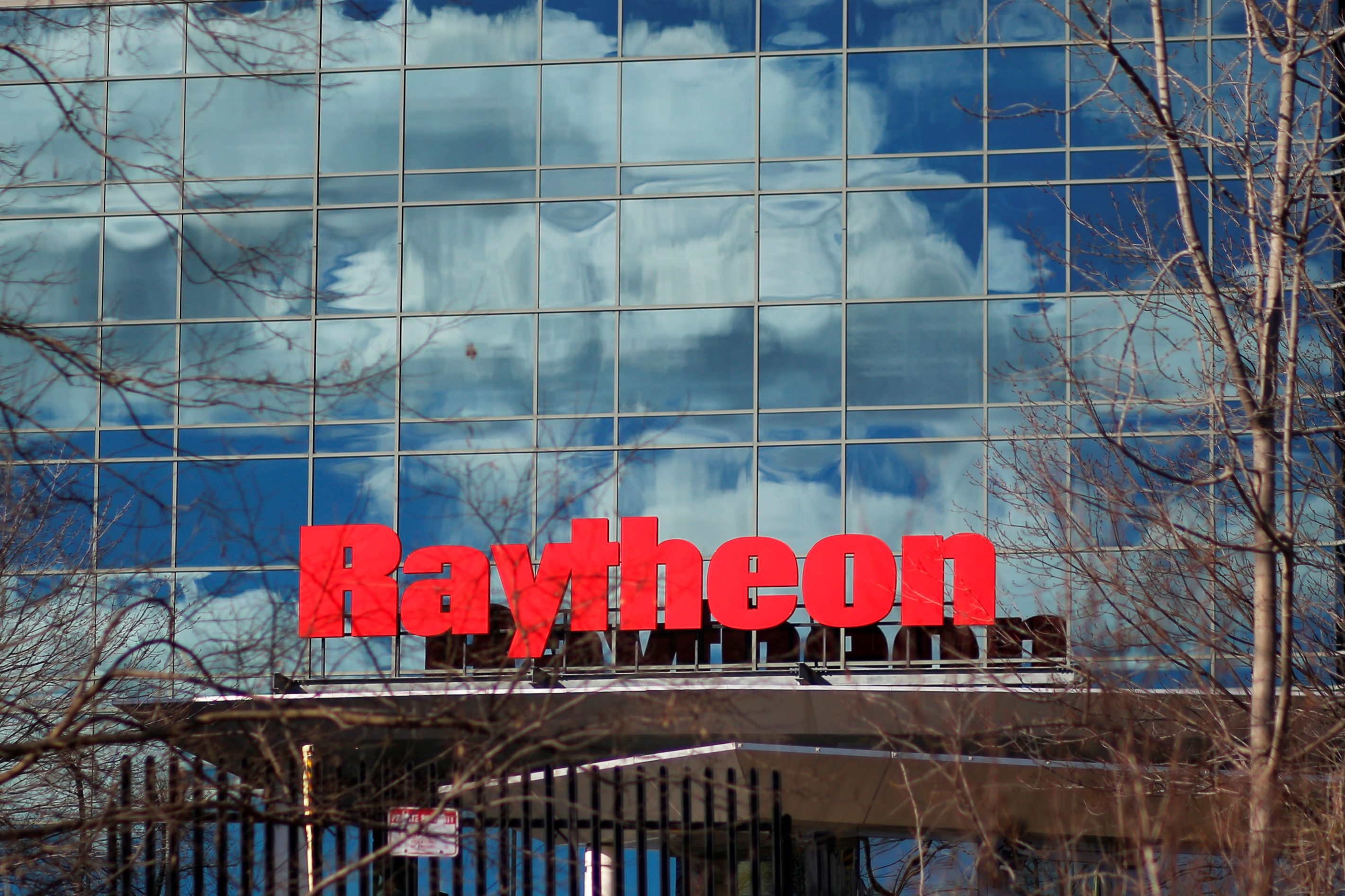 A sign marks the Raytheon offices in Woburn, Massachusetts, U.S. January 25, 2017. REUTERS/Brian Snyder
