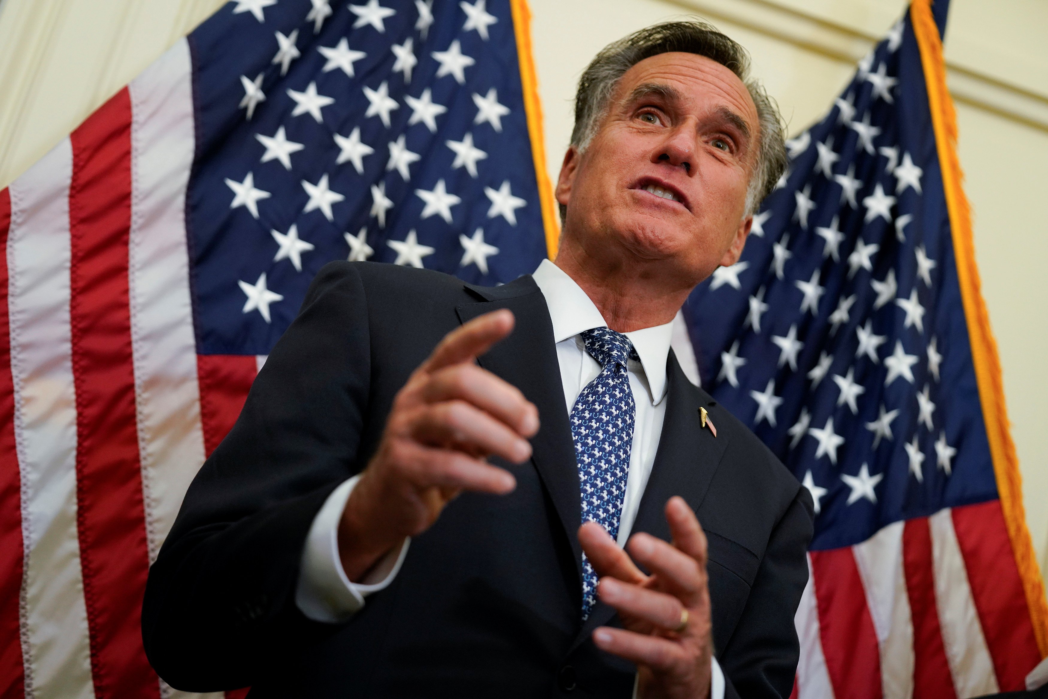 U.S. Senator Mitt Romney (R-UT) speaks at a news conference about the Tobacco to 21 Act, which would raise the minimum age to buy tobacco products and e-cigarettes to 21, on Capitol Hill