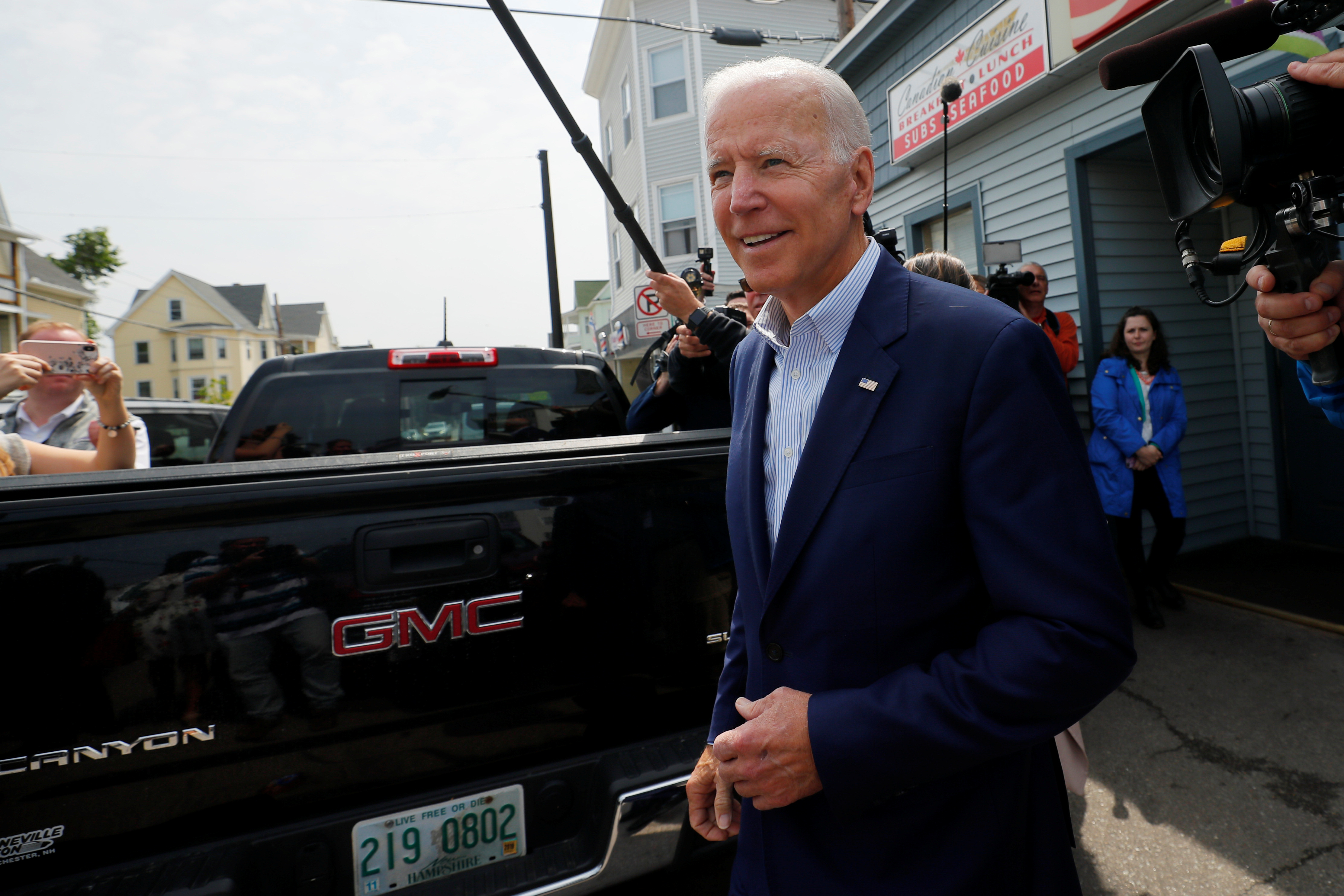 Democratic 2020 U.S. presidential candidate Biden departs after a campaign stop at Chez Vachon restaurant in Manchester