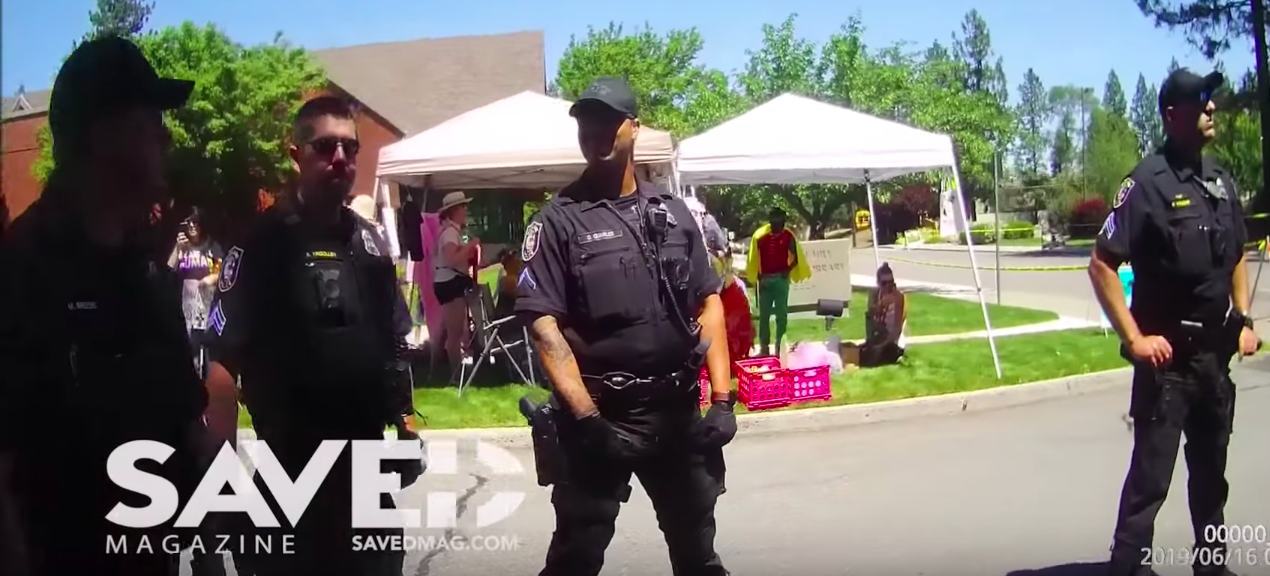 Police at South Hill Public Library on June 15. (Youtube)