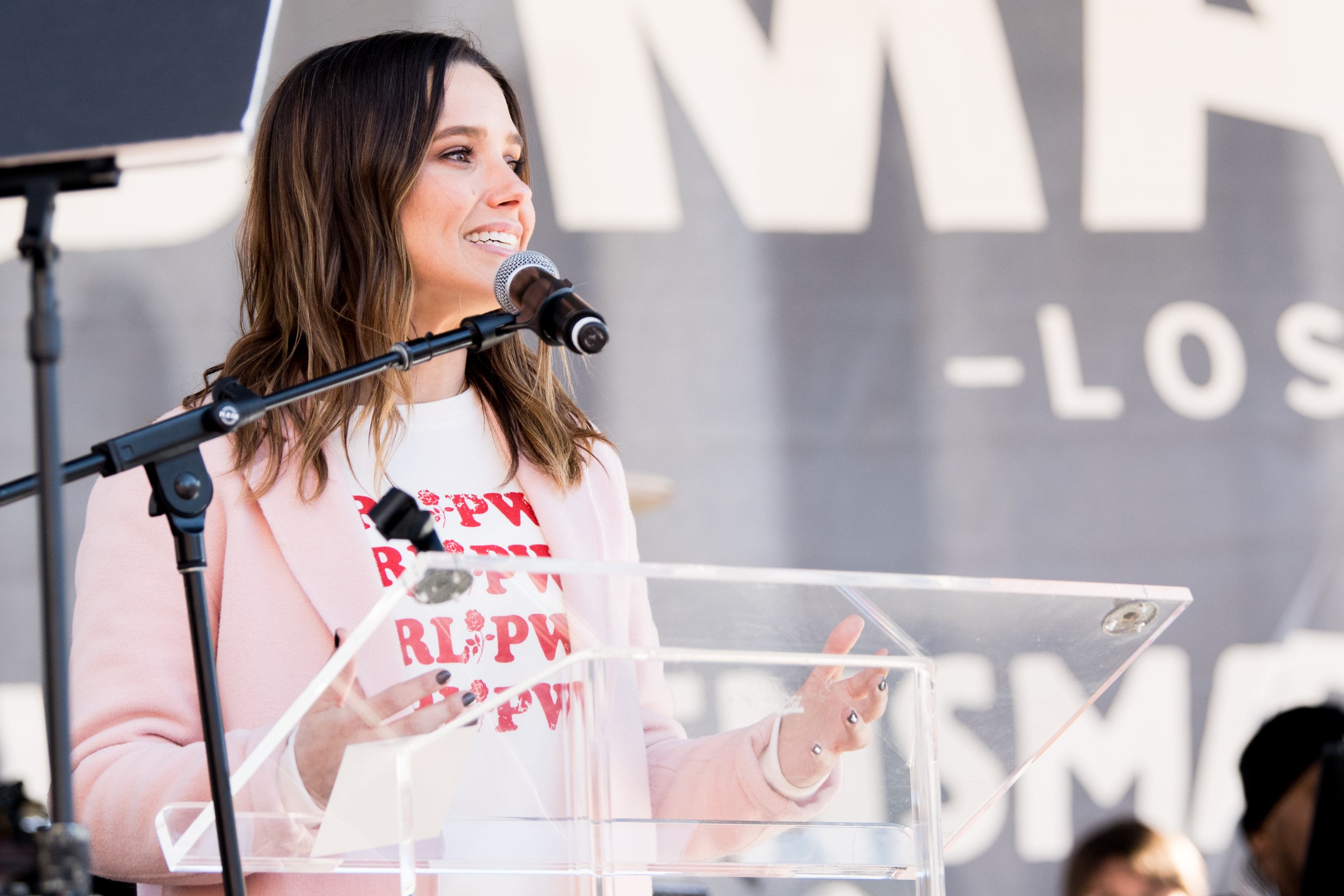 Actress Sophia Bush speaks onstage at the women's march Los Angeles on January 20, 2018 in Los Angeles, California. (Photo by Emma McIntyre/Getty Images)