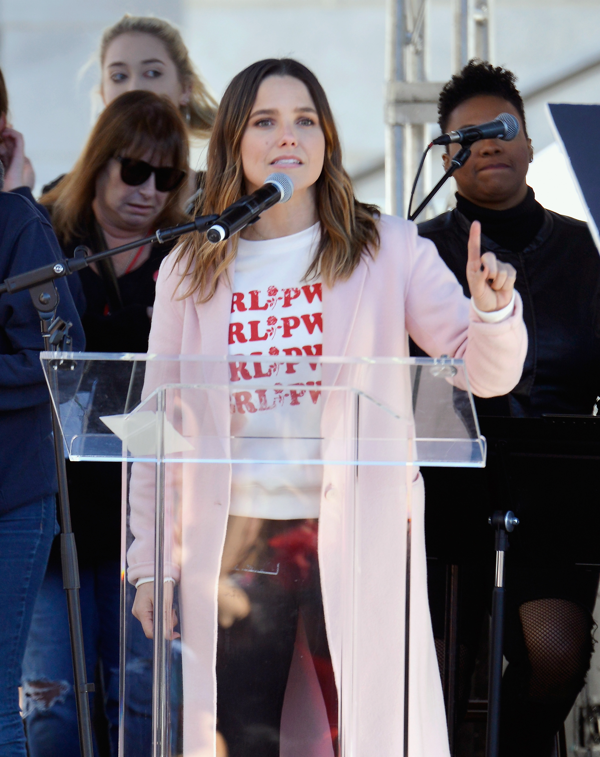 Actor Sophia Bush speaks during the Women's March Los Angeles 2018 on January 20, 2018 in Los Angeles, California. (Photo by Chelsea Guglielmino/Getty Images)
