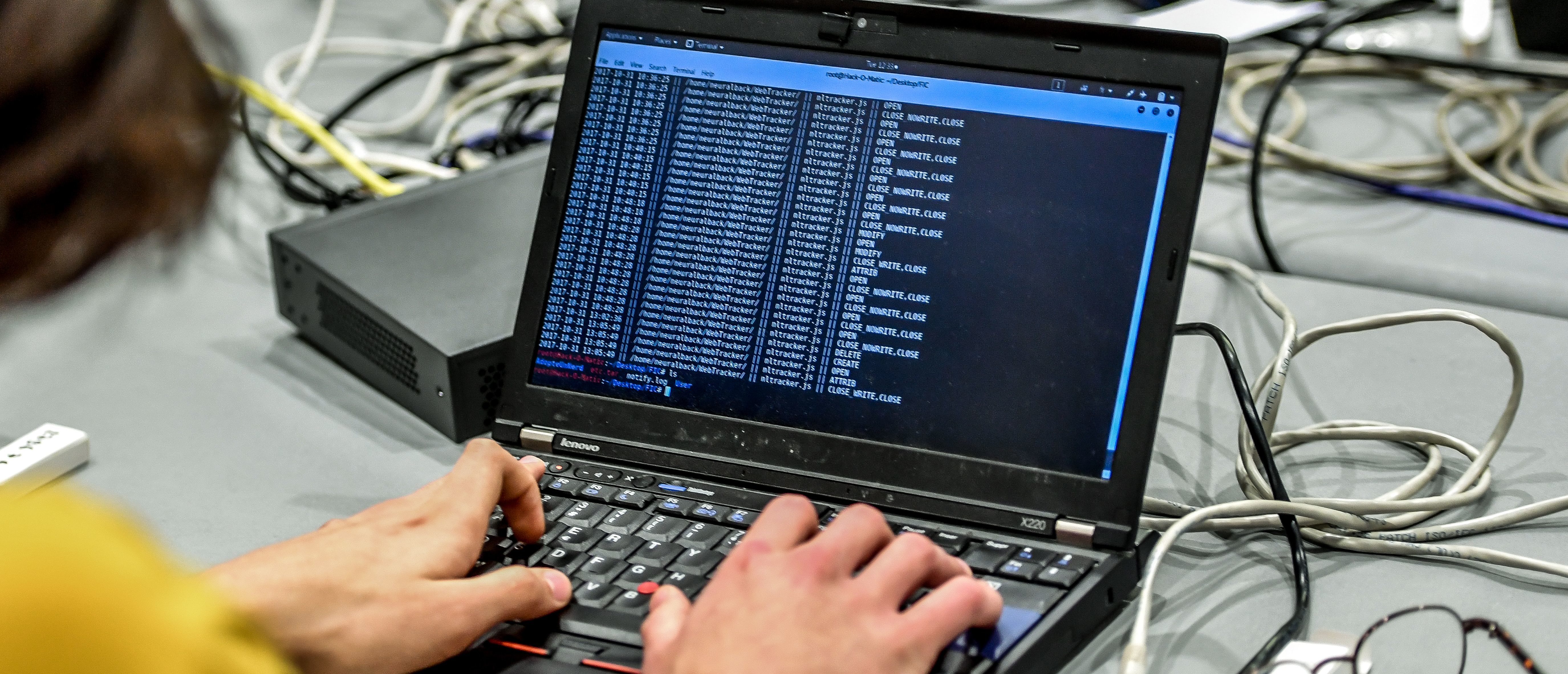 A person works at a computer during the 10th International Cybersecurity Forum in Lille on January 23, 2018. / AFP PHOTO / Philippe Huguen (PHILIPPE HUGUEN/AFP/Getty Images)