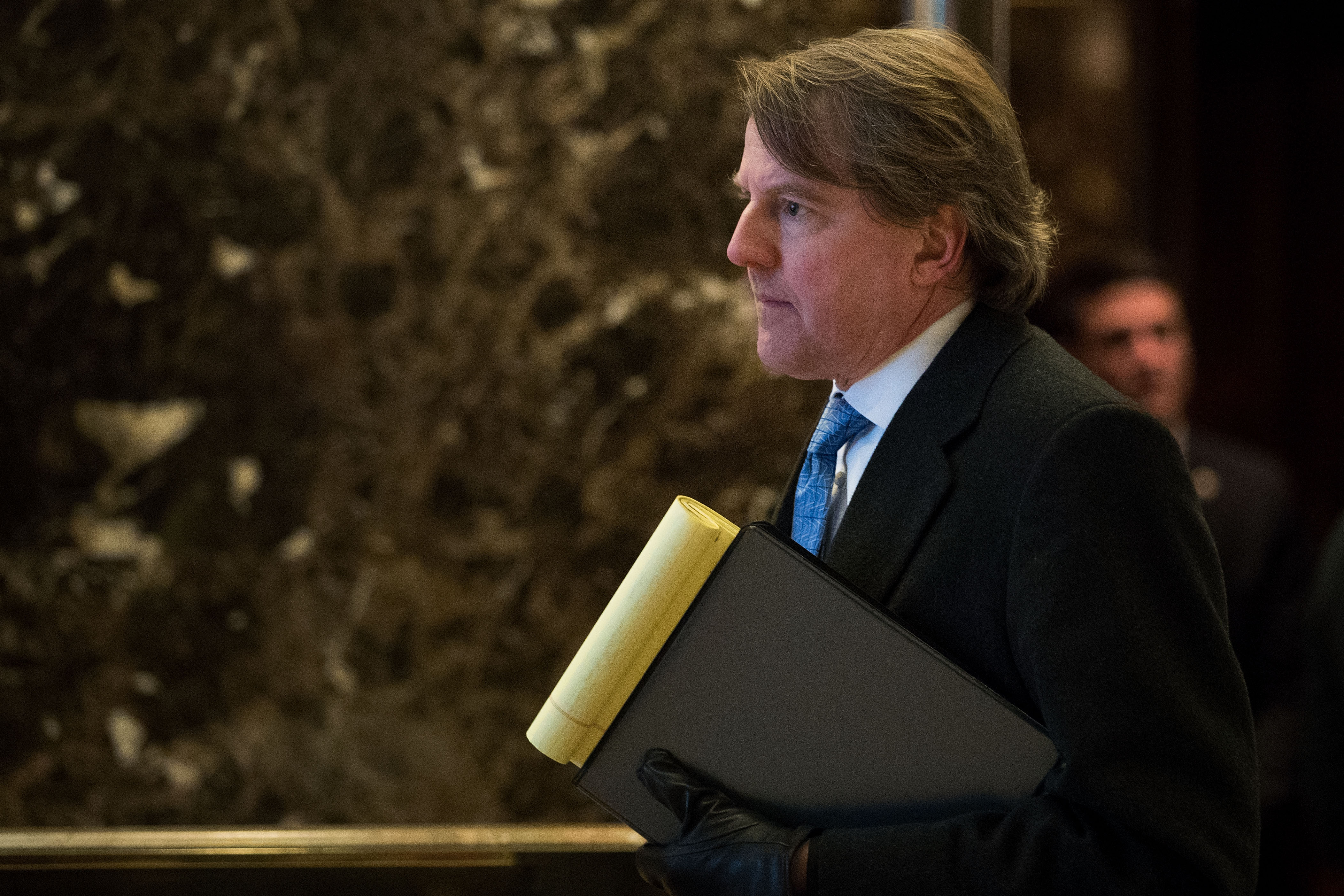 Don McGahn, then the incoming White House Counsel, arrives at Trump Tower in New York City on January 9, 2017. (Drew Angerer/Getty Images)