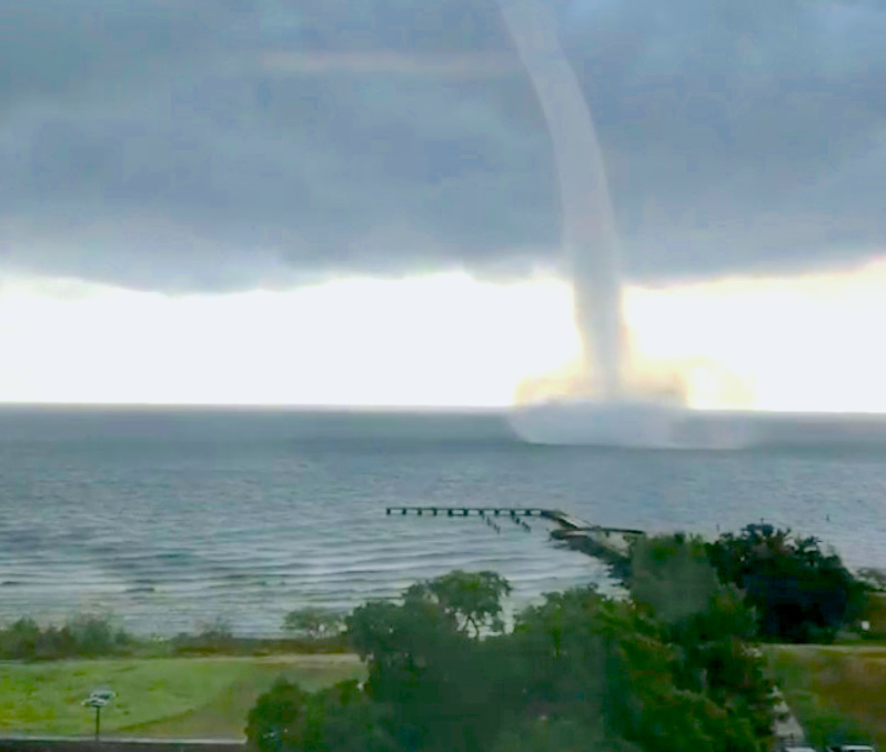 A waterspout is seen on Lake Pontchartrain off New Orleans, Louisiana, U.S. July 10, 2019 in this image obtained from social media. Bryon Callahan via REUTERS