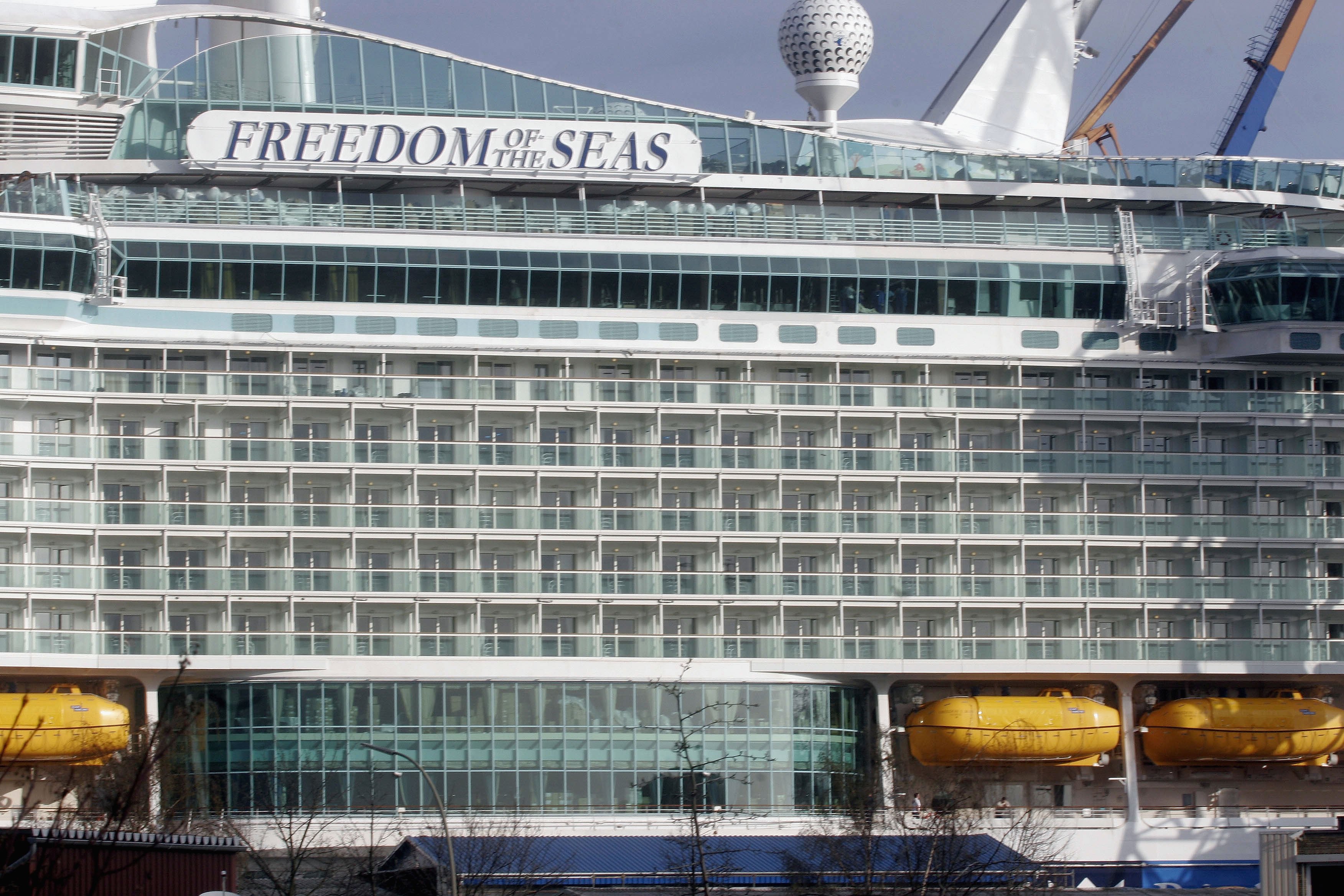 The Royal Caribbean's "Freedom of the Seas" cruise ship enters the docks of the Blohm und Voss shipyard at the port of Hamburg on April 17, 2006 in Hamburg, northern Germany. (Photo by Lutz Bongarts/Getty Images)