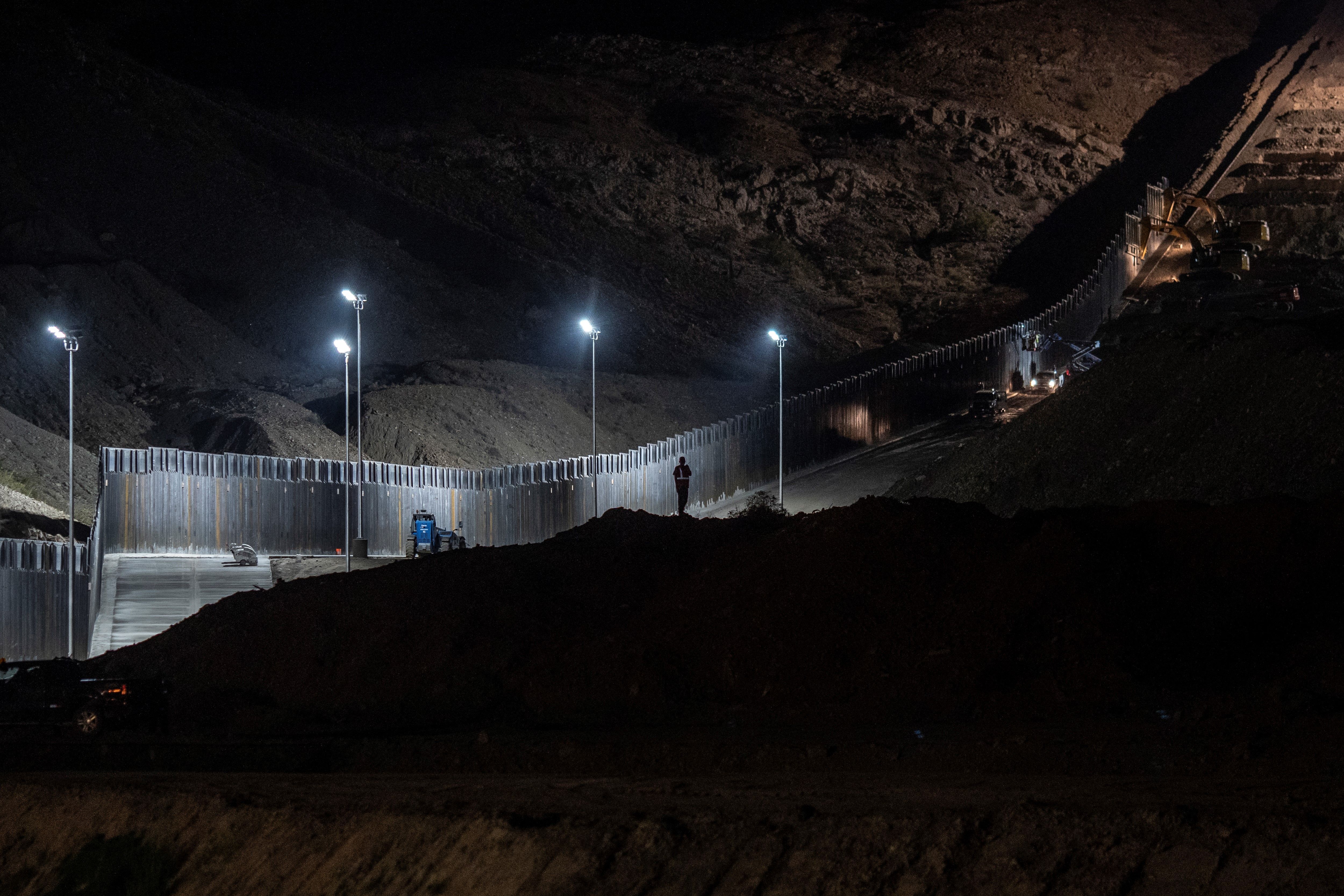 Construction of a border wall is pictured on a piece of private land located directly on the US-Mexican Border owned by the American Eagle Brick Company, late May 30, 2019 in Sunland Park, New Mexico. - "We Build The Wall," a group which has collected about $20 million from donors on GoFundMe to build their own section of a Bollard fencing "wall" on private land. (Photo by Paul Ratje / AFP)(PAUL RATJE/AFP/Getty Images)