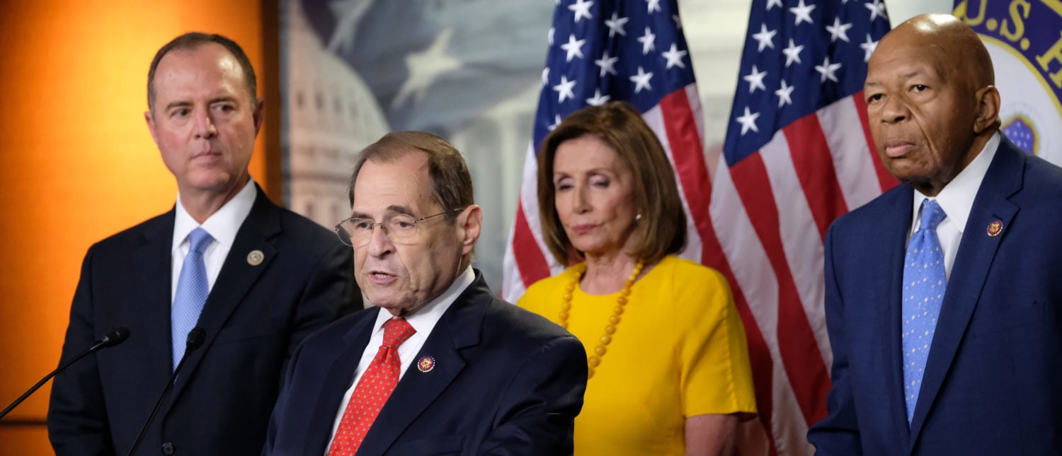 WASHINGTON, DC - JULY 24: Judiciary Committee Chair Jerold Nadler (D-NY), speaks alongside Intelligence Committee Chair Adam Schiff, House Speaker Nancy Pelosi, and Committee Chairman Rep. Elijah Cummings (D-MD), at a news conference after former Special Counsel Robert Mueller's testimony on July 24, 2019 in Washington, DC. Former Special Counsel Robert Mueller testified today before the House Judiciary Committee and dismissed President Trump's claims of total exoneration. (Photo by Alex Wroblewski/Getty Images)