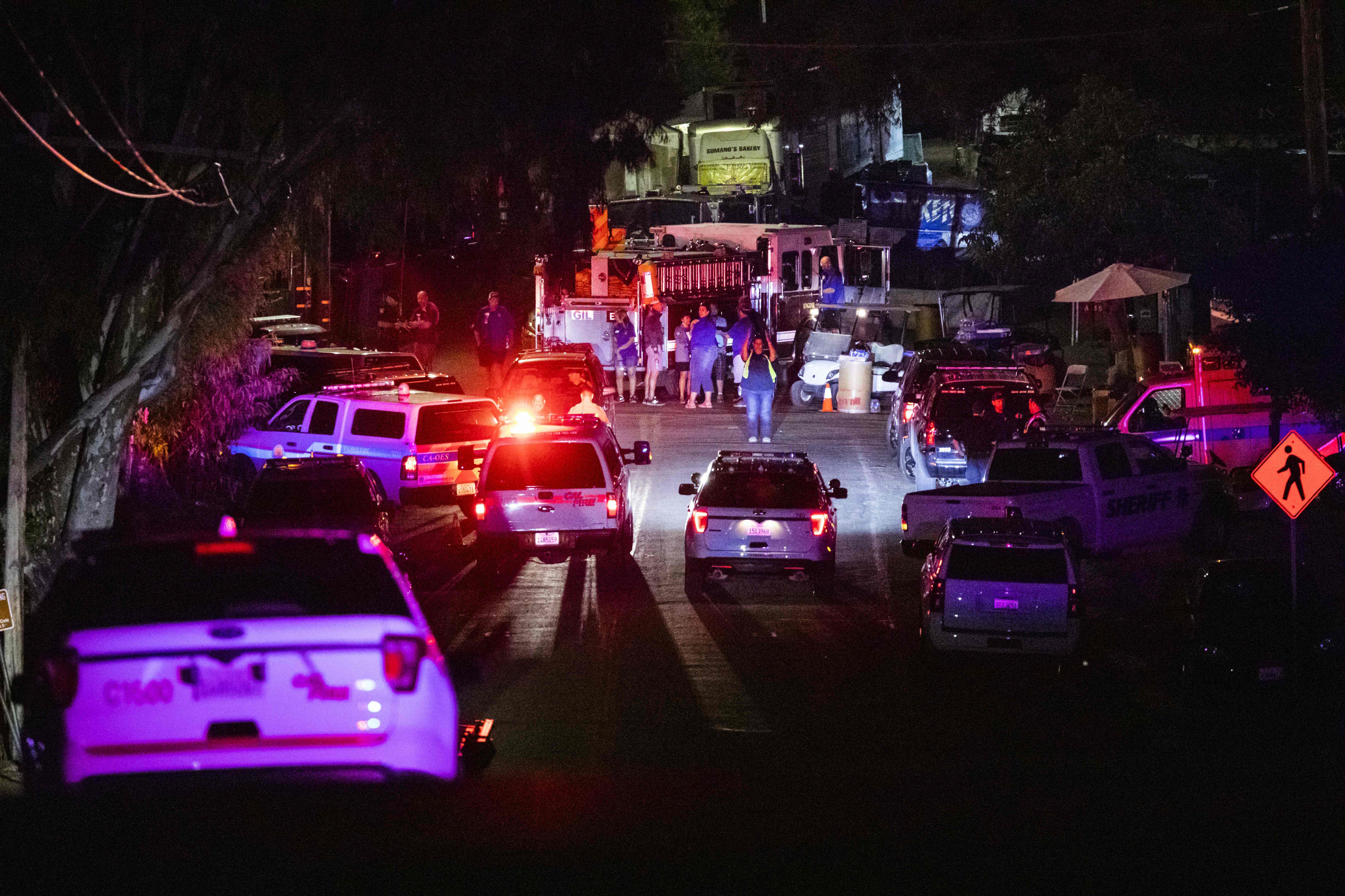 Police vehicles arrive on the scene of the investigation following a deadly shooting at the Gilroy Garlic Festival in Gilroy, 80 miles south of San Francisco, California on July 28, 2019. (PHILIP PACHECO/AFP/Getty Images)