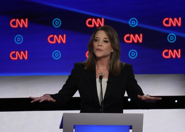 DETROIT, MICHIGAN - JULY 30: Democratic presidential candidate Marianne Williamson speaks during the Democratic Presidential Debate at the Fox Theatre July 30, 2019 in Detroit, Michigan. 20 Democratic presidential candidates were split into two groups of 10 to take part in the debate sponsored by CNN held over two nights at Detroit’s Fox Theatre. (Photo by Justin Sullivan/Getty Images)