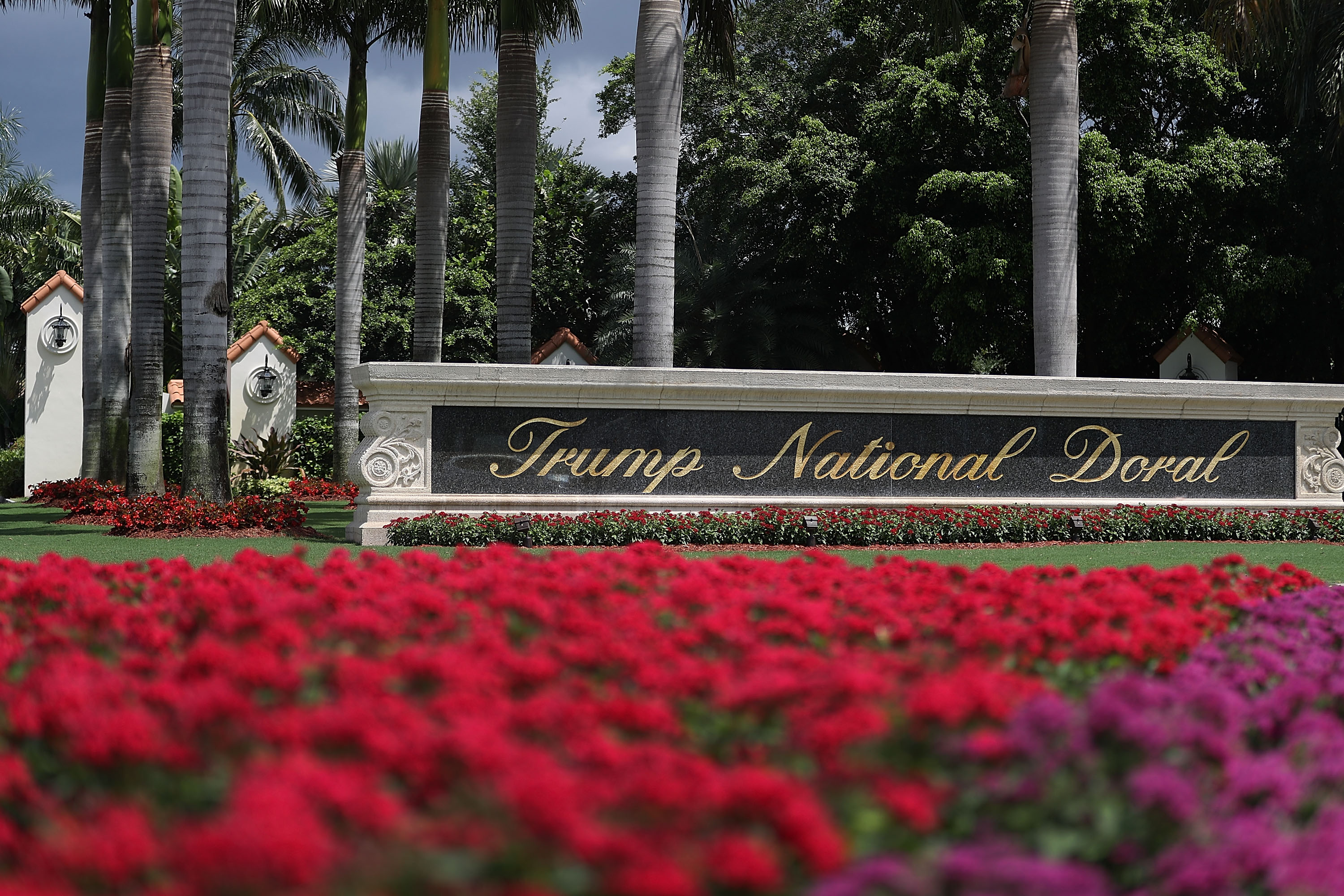 A sign reading Trump National Doral is seen on the grounds of the golf course owned by Republican presidential candidate Donald Trump on June 1, 2016 in Doral, Florida. (Photo by Joe Raedle/Getty Images)
