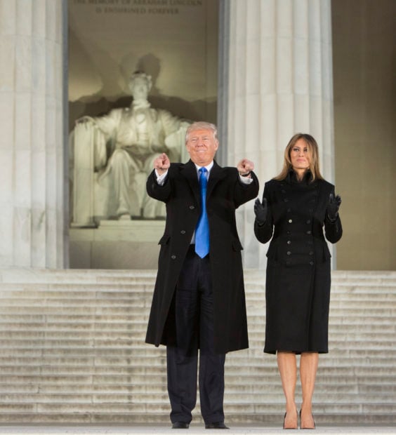 WASHINGTON, DC - JANUARY 19: (AFP OUT) President-elect Donald J. Trump and wife Melania Trump arrive for the inaugural concert at the Lincoln Memorial in January 19, 2017 in Washington, DC. Hundreds of thousands of people are expected tomorrow for Trump's inauguration as the 45th president of the United States. (Photo by Chris Kleponis-Pool/Getty Images)