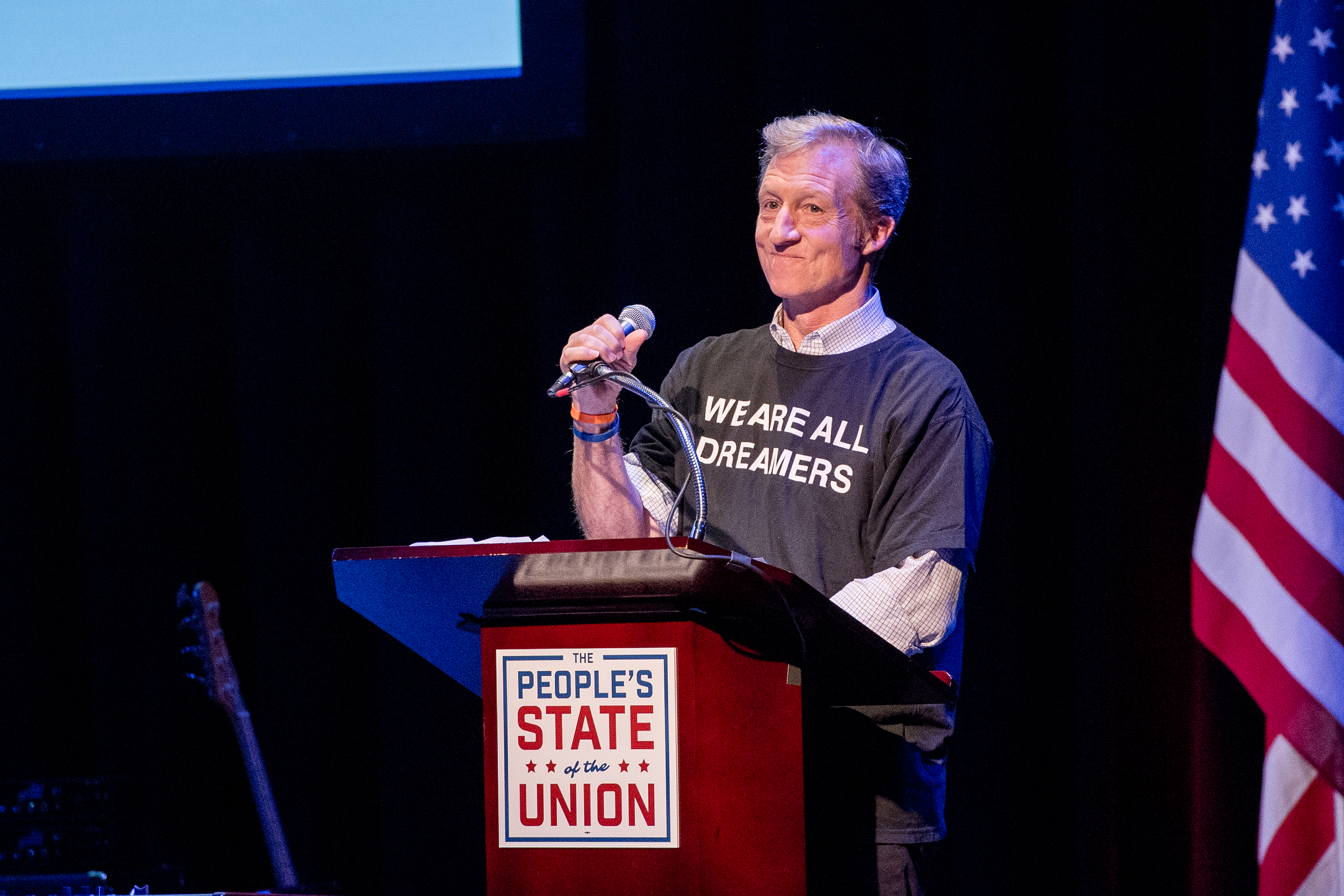 Tom Steyer speaks onstage during The People's State Of The Union at Town Hall on January 29, 2018 in New York City. (Photo by Roy Rochlin/Getty Images)