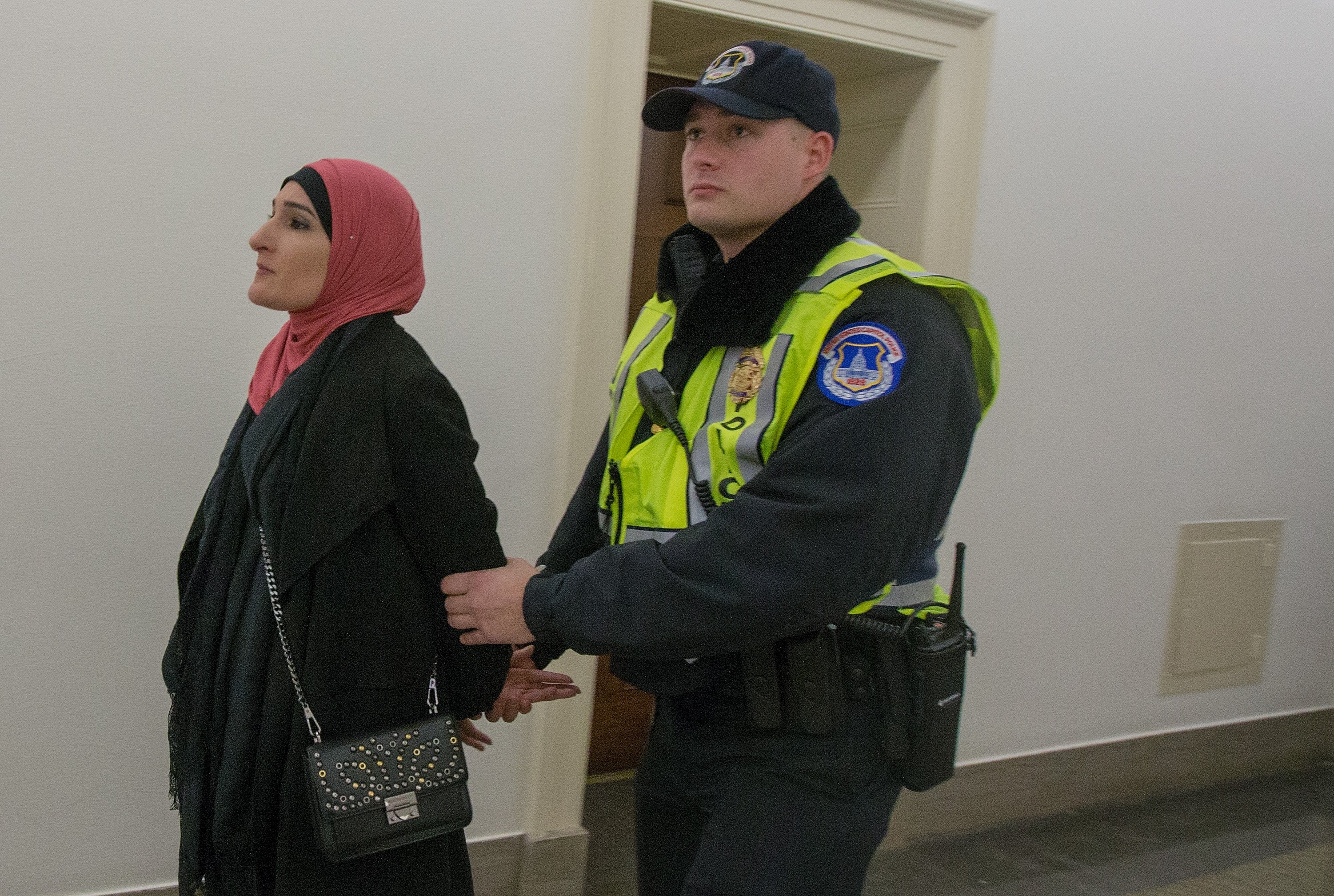 Linda Sarsour protests in favor of DACA and Dreamers outside the office of Paul Ryan. (Photo by Tasos Katopodis/Getty Images for MoveOn.org)