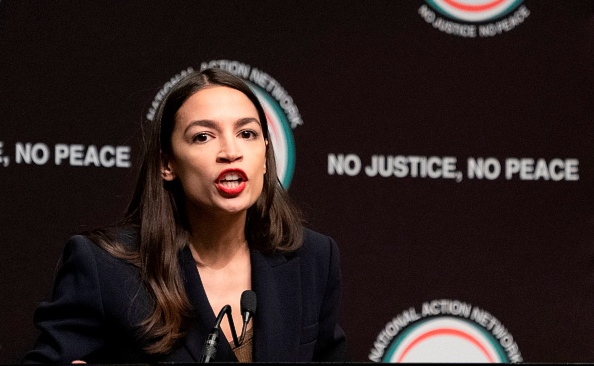 US Representative Alexandria Ocasio-Cortez speaks during a gathering of the National Action Network April 5, 2019 in New York. (Photo by Don Emmert / AFP) (Photo credit should read DON EMMERT/AFP/Getty Images)