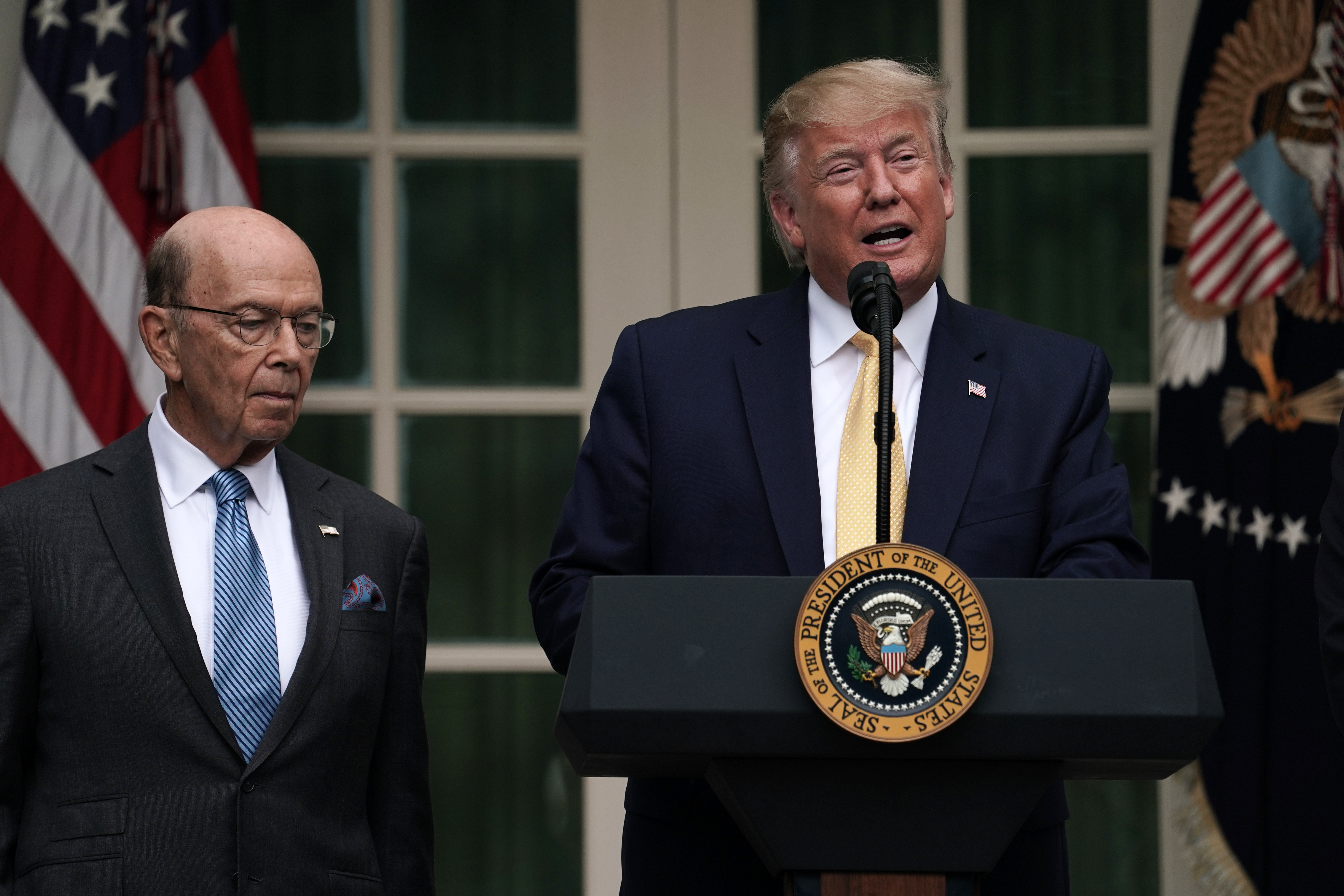 President Donald Trump makes a statement on the census with Secretary of Commerce Wilbur Ross on July 11, 2019. (Alex Wong/Getty Images)