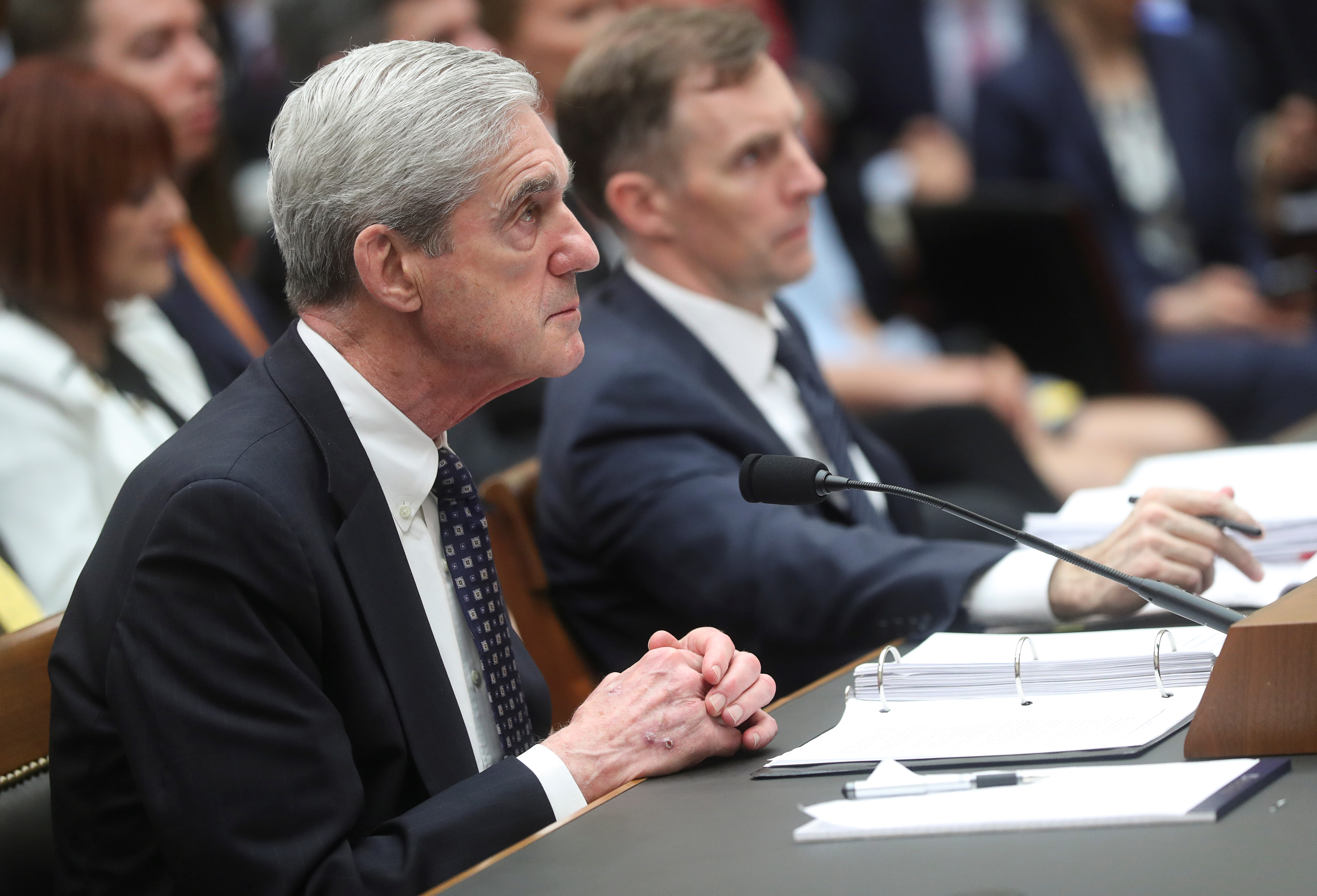 Former Special Counsel Robert Mueller testifies next to Aaron Zebley, his counsel and longtime aide at the FBI, during a House Intelligence Committee hearing on the Office of Special Counsel's investigation into Russian Interference in the 2016 Presidential Election. (REUTERS/Jonathan Ernst)