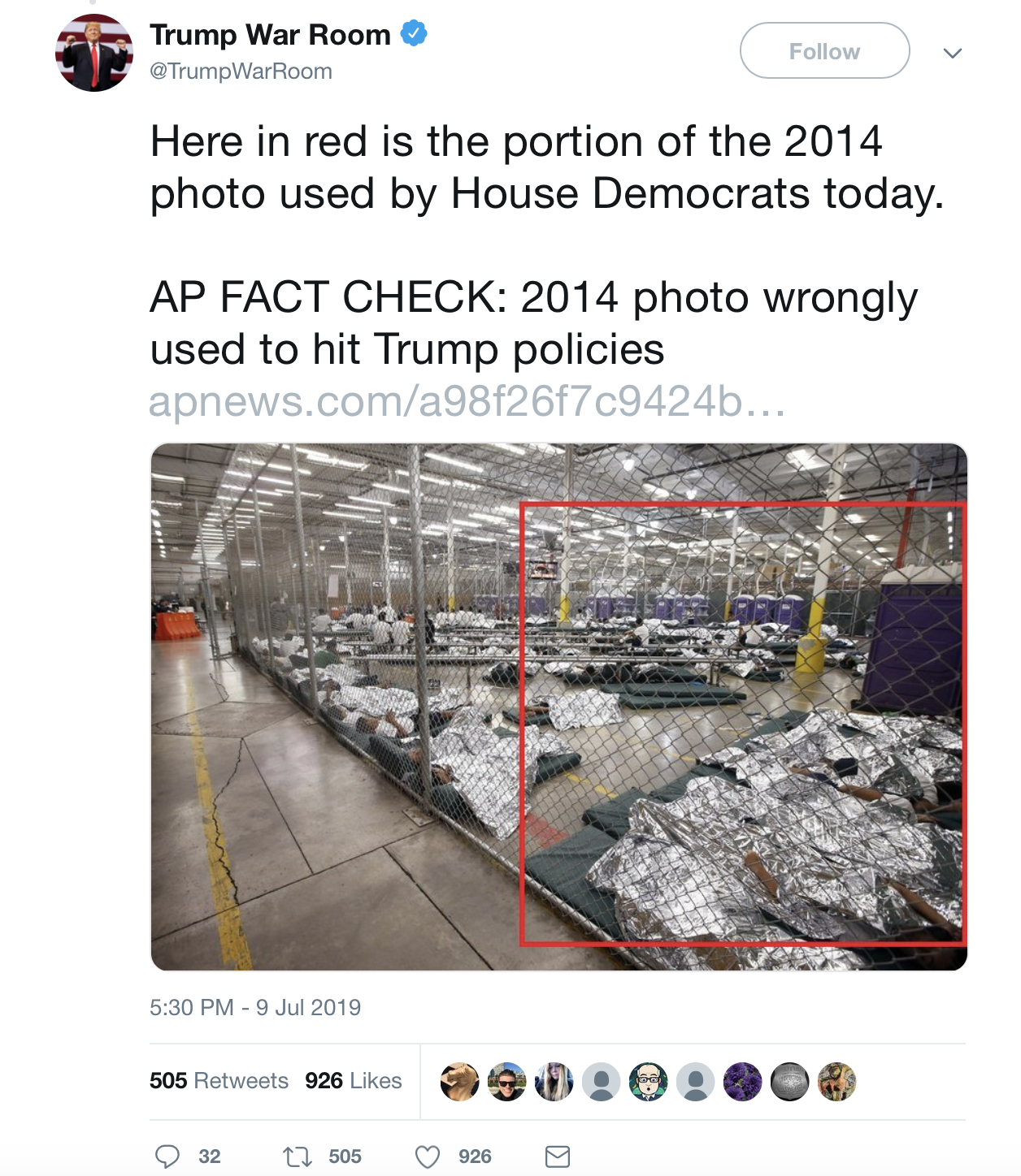 This photo shows the original picture and highlights the portion shown in the background of the Democrat Oversight Committee's tweet. (Screenshot Twitter/@TrumpWarRoom)