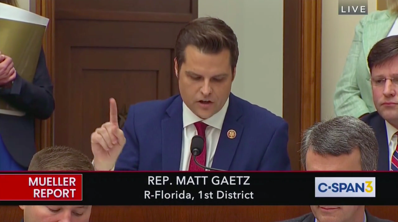 Florida Republican Rep. Matt Gaetz did not accept former Special Counsel Robert Mueller's evasion of a question regarding the Steele dossier during Wednesday’s House Judiciary Committee. / C-SPAN