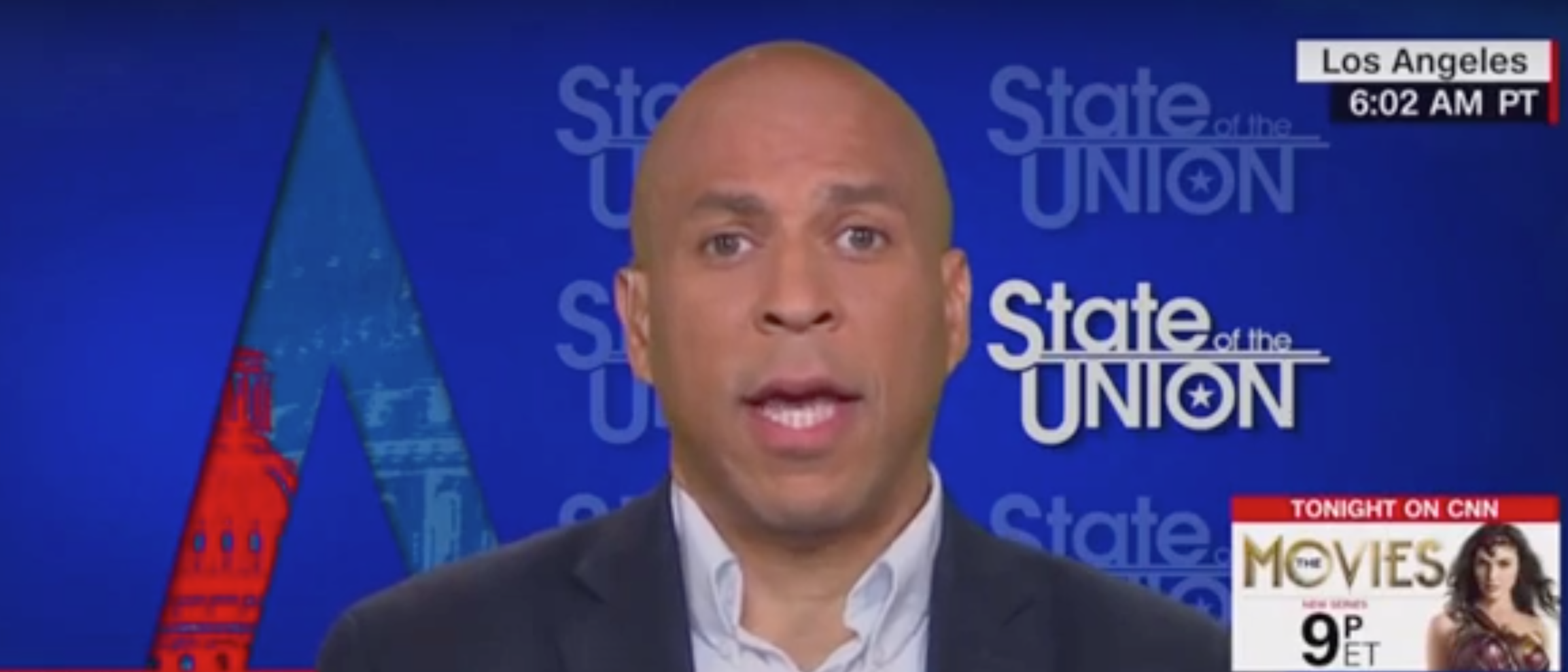 Democratic New Jersey Sen. Cory Booker appears on CNN's "State of the Union." Screen Shot/CNN