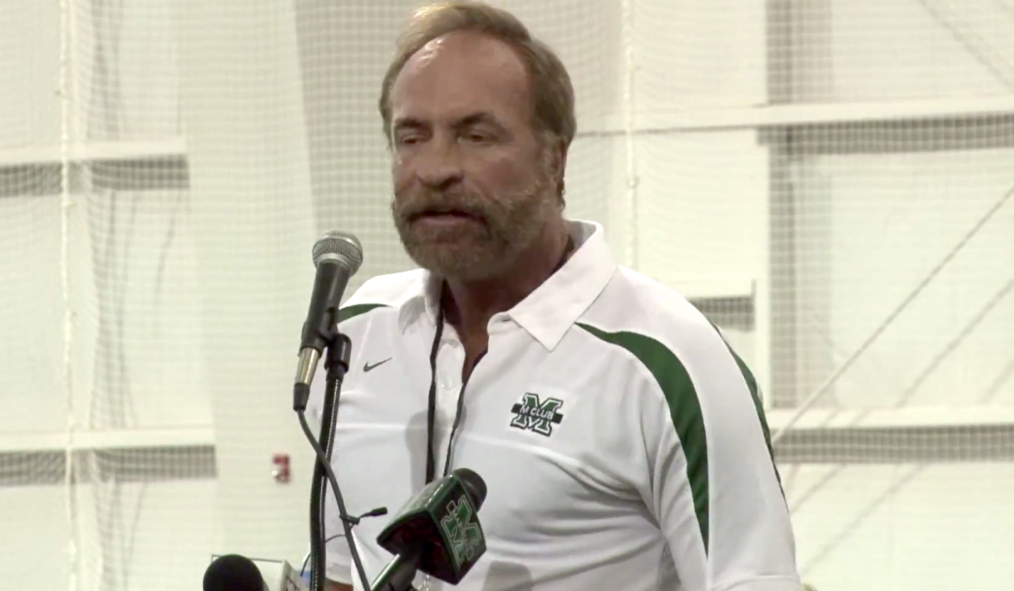 Chris Cline speaks Sept 8, 2014 at the opening ceremony for the Chris Cline Athletic Complex he donated to Marshall University. Photo Youtube screenshot courtesy of Marshall University.