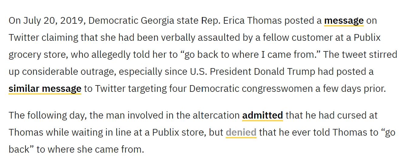 This is Snopes' original telling of the events surrounding Representative Thomas' claims. (Snopes)