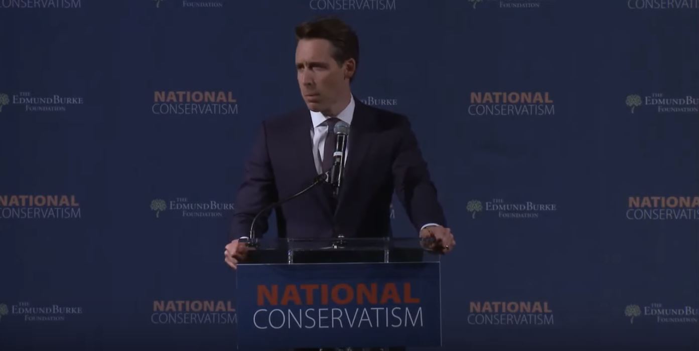 Sen. Josh Hawley delivers keynote address at the National Conservatism Conference in Washington, D.C. YouTube screenshot/Senator Josh Hawley