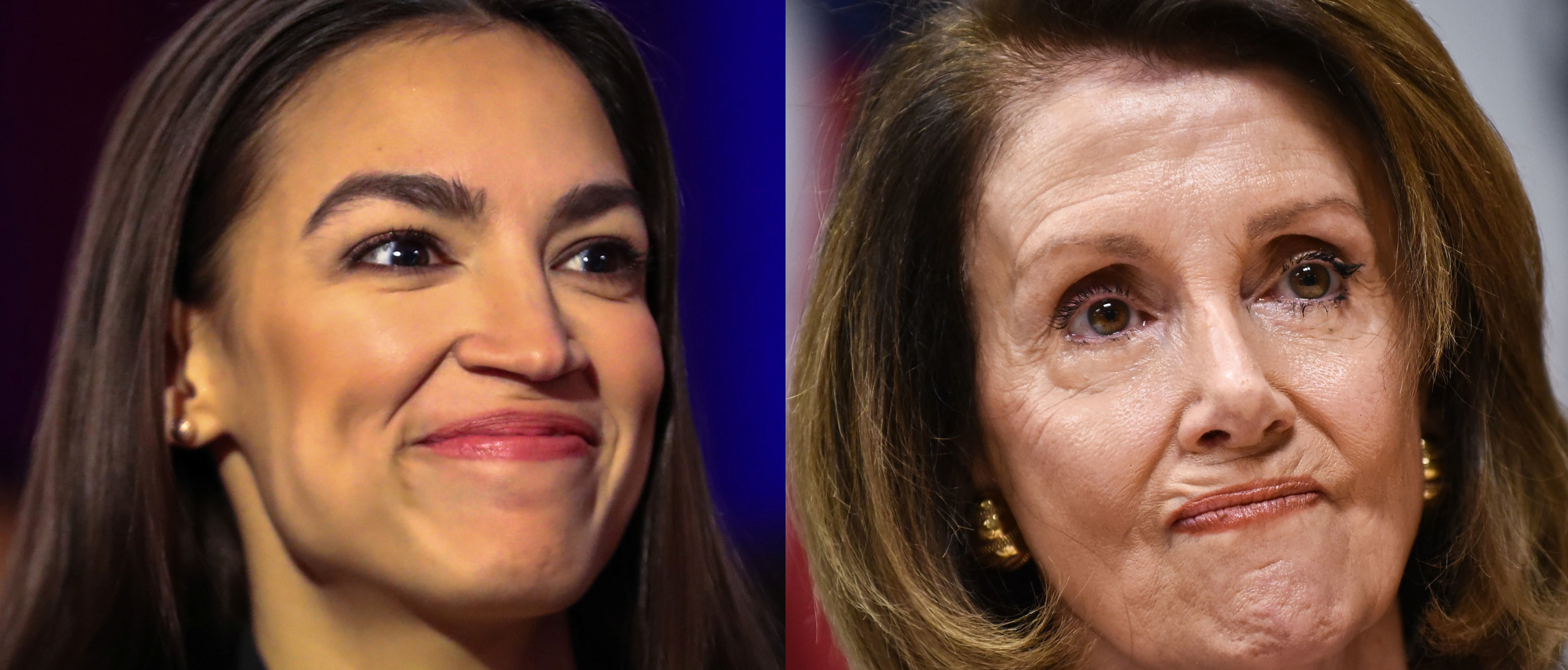 Left: Democratic New York Rep. Alexandria Ocasio-Cortez Right: House Speaker Nancy Pelosi (Left: REUTERS/Jeenah Moon Right: MANDEL NGAN/AFP/Getty Images)