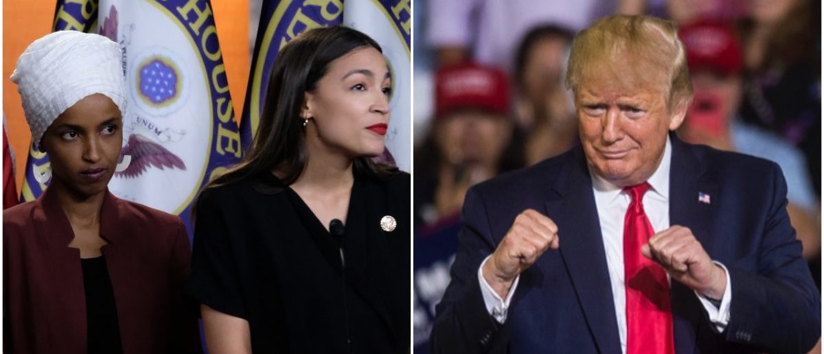 Left: Reps. Ocasio-Cortez and Omar (Getty Images), Right: President Donald Trump (Getty Images)