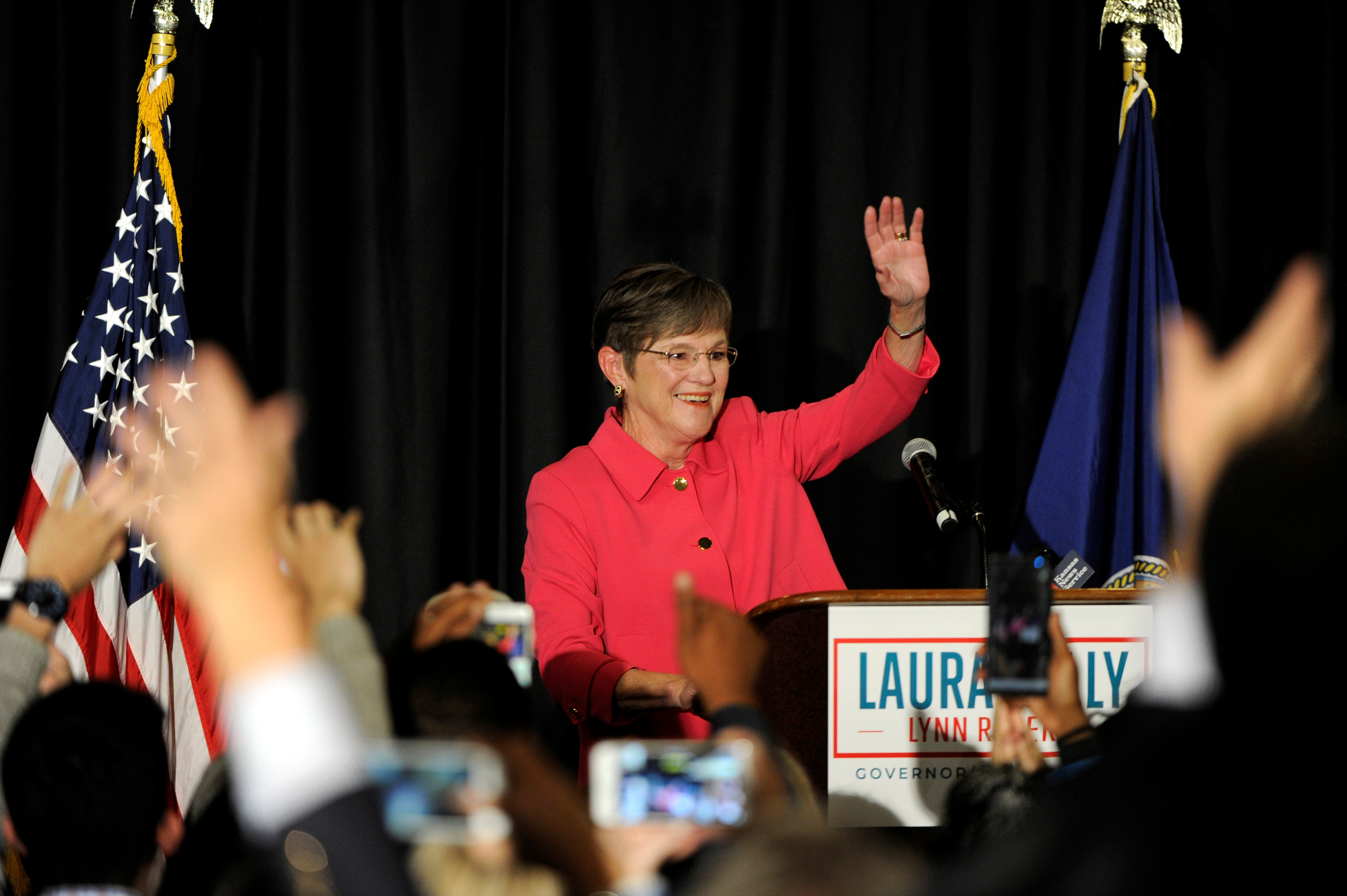 Democrat Laura Kelly talks to her supporters after winning the governor's race at her election night party in Topeka, Kansas, U.S. November 6, 2018. REUTERS/Dave Kaup 