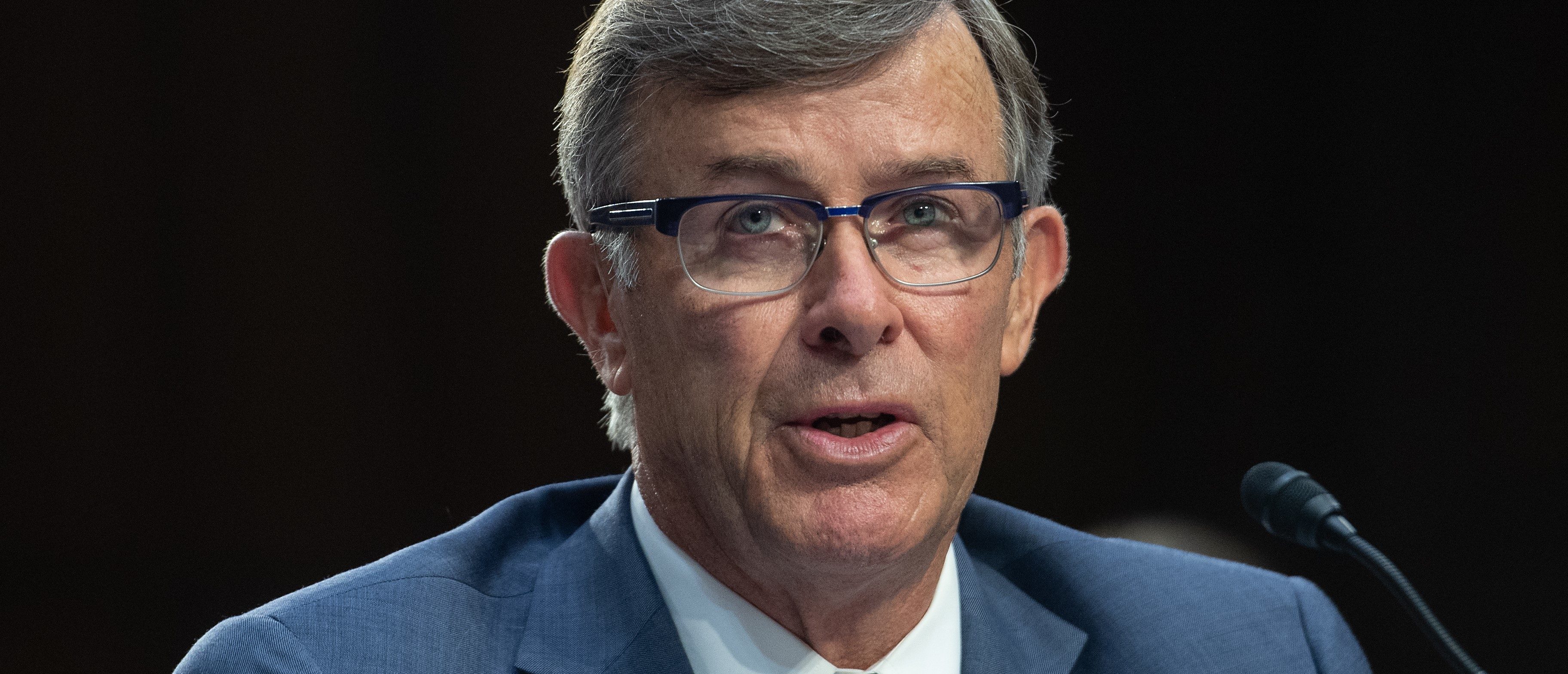 Nominee for director of the National Counterterrorism Center, Joseph Maguire, speaks during his confirmation hearing before the Senate Intelligence Committee on Capitol Hill in Washington, DC, on July 25, 2018. (Photo by NICHOLAS KAMM / AFP) (Photo credit should read NICHOLAS KAMM/AFP/Getty Images)