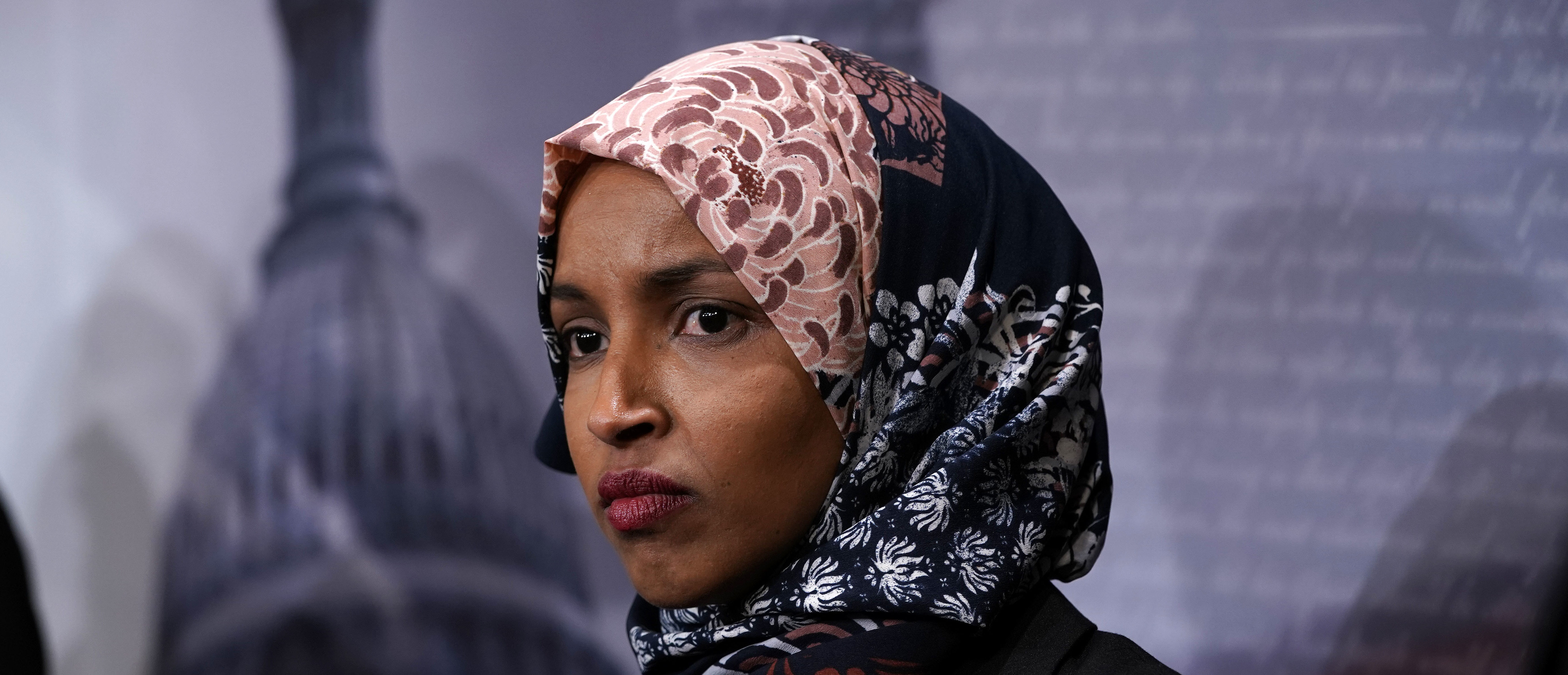 U.S. Rep. Ilhan Omar (D-MN) listens during a news conference on prescription drugs January 10, 2019 at the Capitol in Washington, DC. (Alex Wong/Getty Images)
