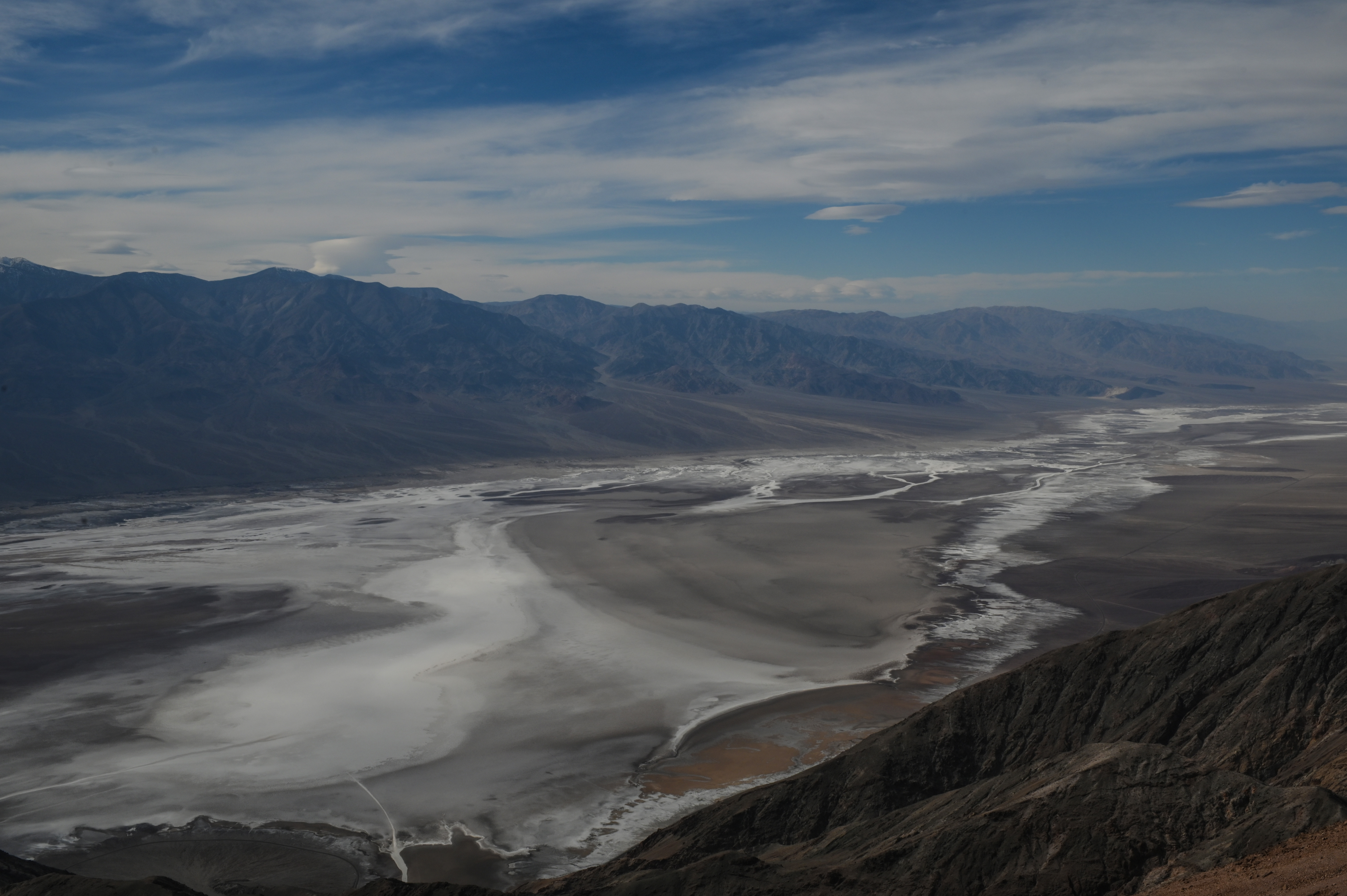 The view from Dante's Peak shows the "Badwaters Basin" salted area of the Death Valley Desert in California on February 26, 2019. - Death Valley is the hottest, driest and lowest of all the national parks in the United States. The second-lowest point in the Western Hemisphere is in Badwater Basin, which is 282 feet (86 m) below sea level. (Photo by Eric BARADAT / AFP/ Getty Images)