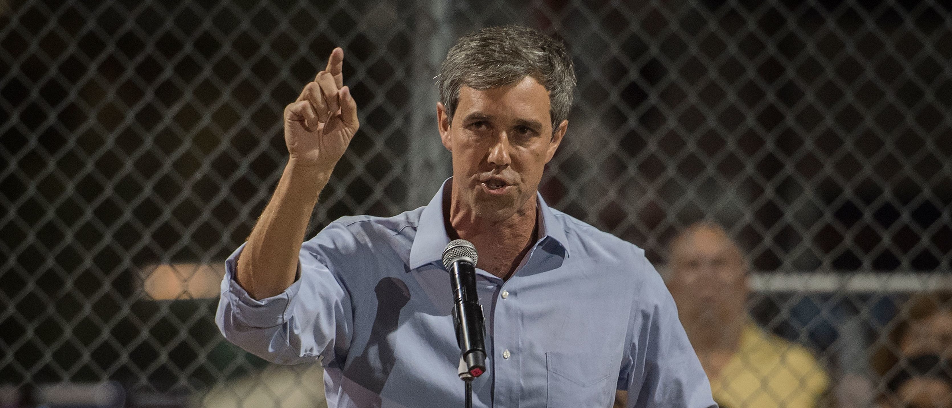 Democratic presidential hopeful and former U.S. Rep. for Texas' 16th congressional district Beto O'Rourke speaks to the crowd during a prayer and candle vigil organized by the city, after a shooting left 22 people dead at the Cielo Vista Mall WalMart in El Paso, Texas, on Aug. 4, 2019. (MARK RALSTON/AFP/Getty Images)