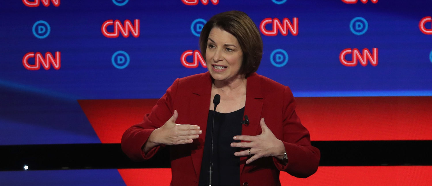 Democratic presidential candidate Sen. Amy Klobuchar (D-MN) speaks during the Democratic Presidential Debate at the Fox Theatre July 30, 2019 in Detroit, Michigan. (Justin Sullivan/Getty Images)