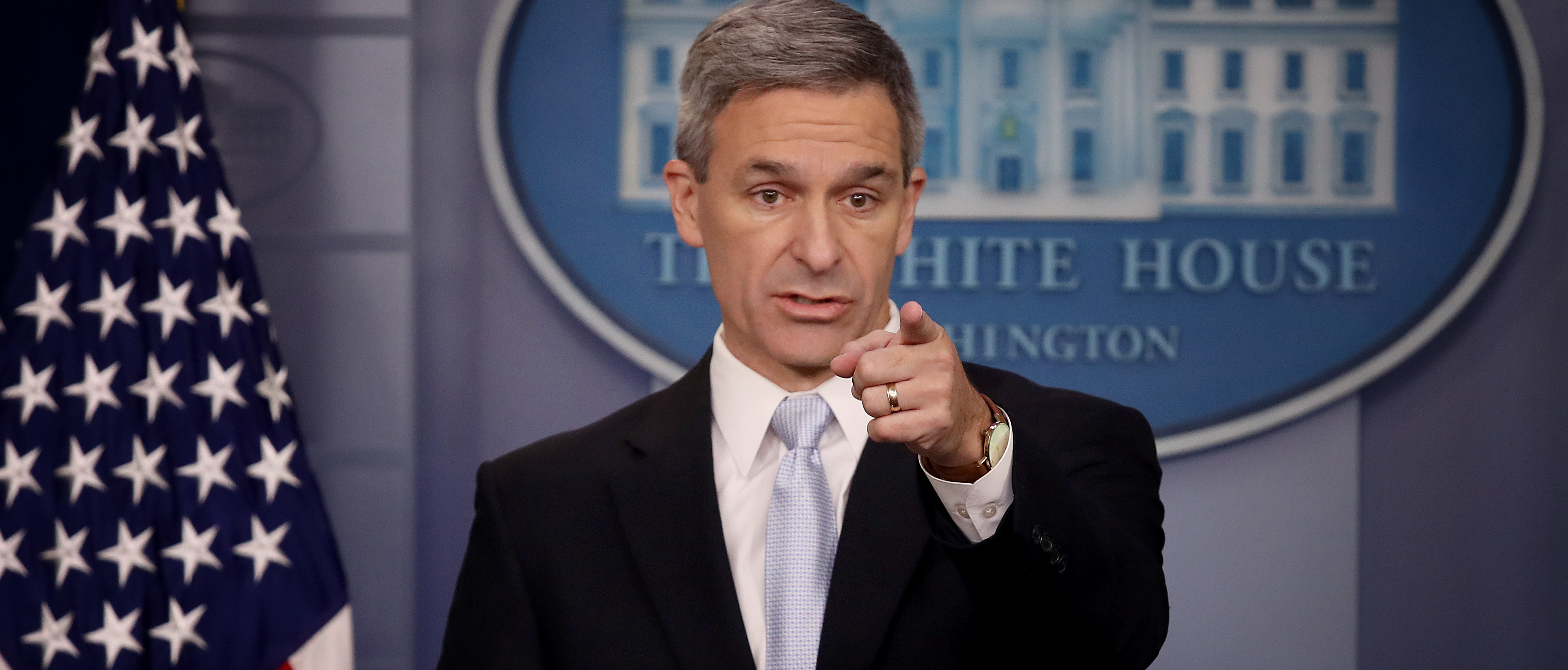 Acting Director of U.S. Citizenship and Immigration Services Ken Cuccinelli speaks about immigration policy at the White House during a briefing Aug. 12, 2019 in Washington, D.C. (Photo by Win McNamee/Getty Images)