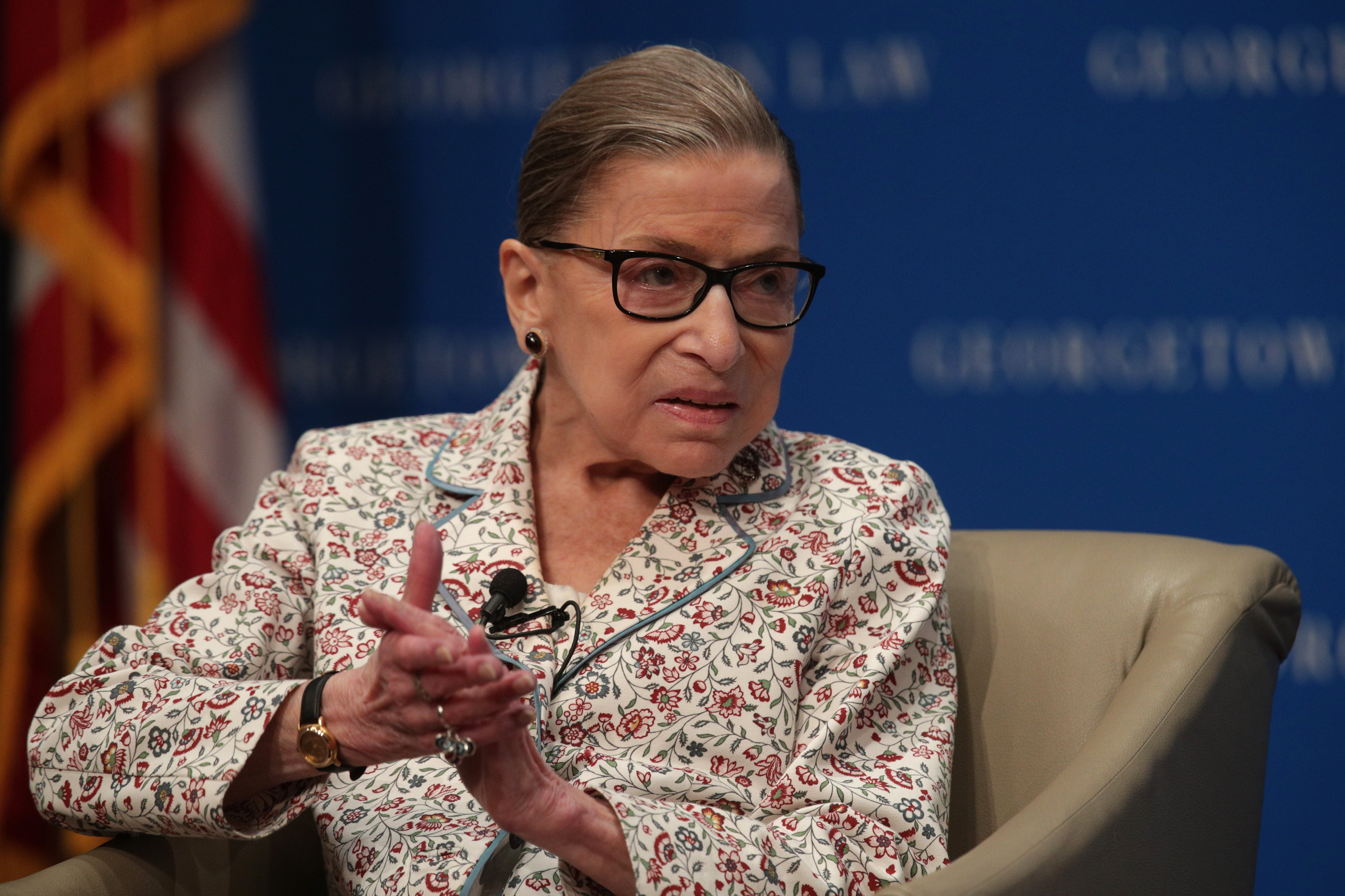 Justice Ruth Bader Ginsburg participates in a discussion at Georgetown University Law Center on July 2, 2019. (Alex Wong/Getty Images)