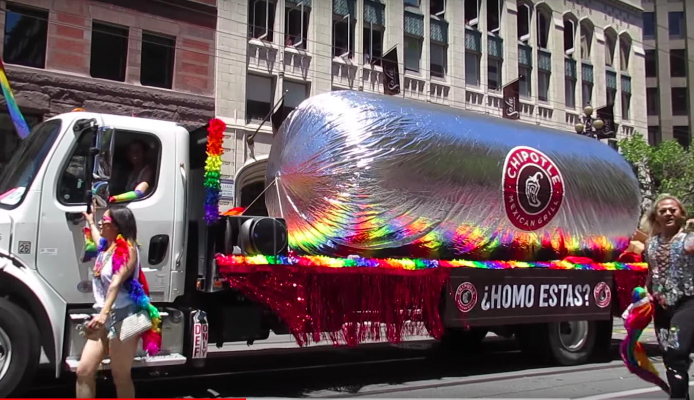 Chiptle's float at the 46th annual Pride Parade in San Francisco. (kevinsyoza/Youtube)