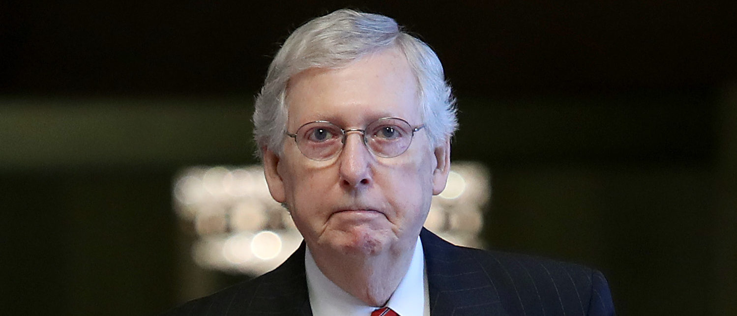 Senate Majority Leader Mitch McConnell walks to a series of votes at the U.S. Capitol Aug. 1, 2019 in Washington, D.C. (Photo by Win McNamee/Getty Images)