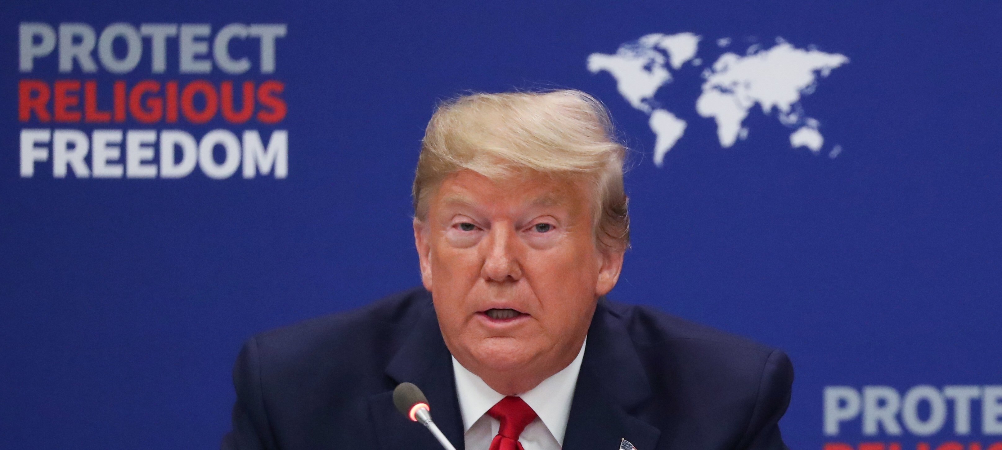 U.S. President Donald Trump delivers remarks at the "Global Call to Protect Religious Freedom" event at U.N. headquarters in New York City, New York, U.S., September 23, 2019. REUTERS/Jonathan Ernst