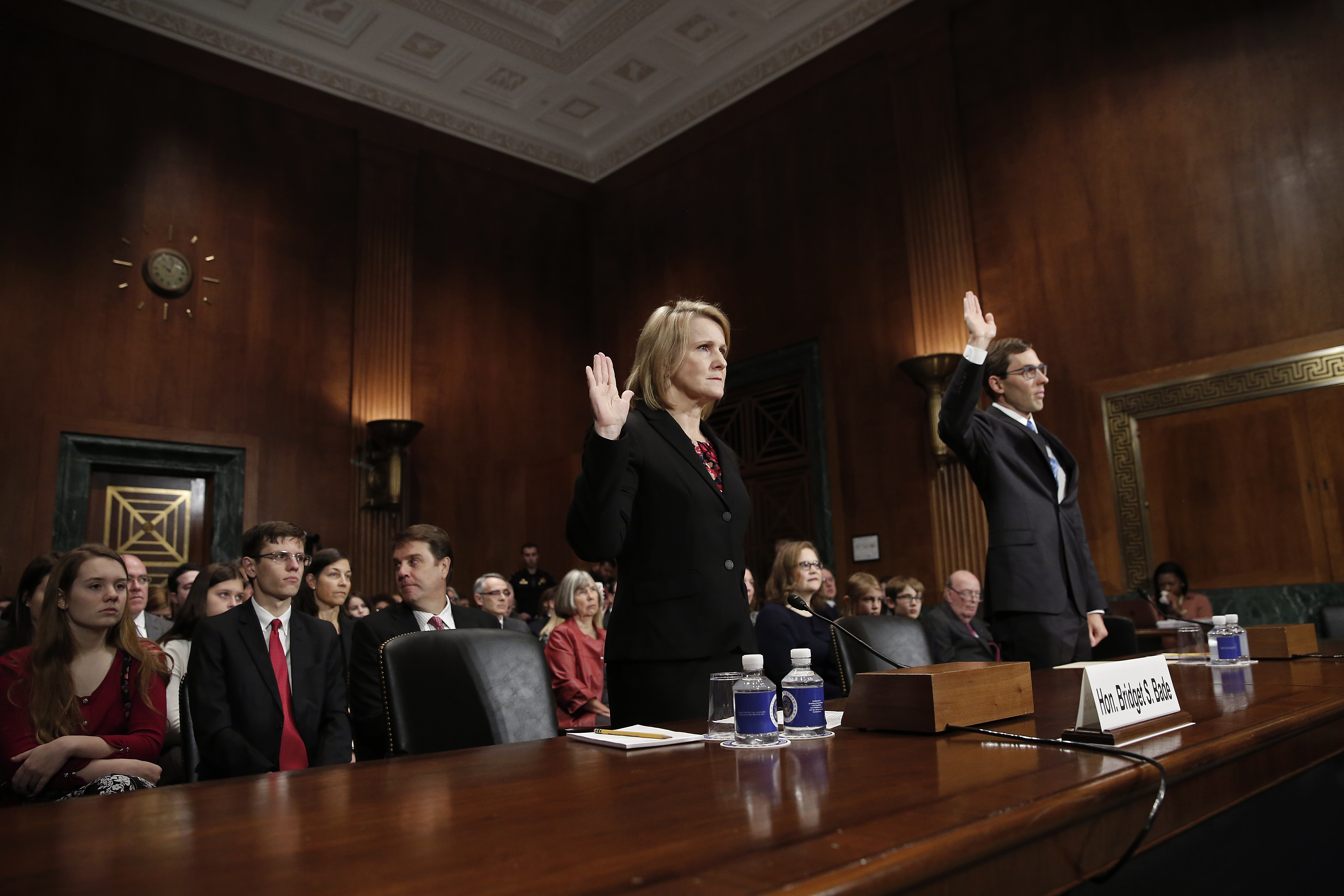 Judges Bridget Bade and Eric Miller appear for their nomination hearing before the Senate Judiciary Committee on October 24, 2018. (Win McNamee/Getty Images)