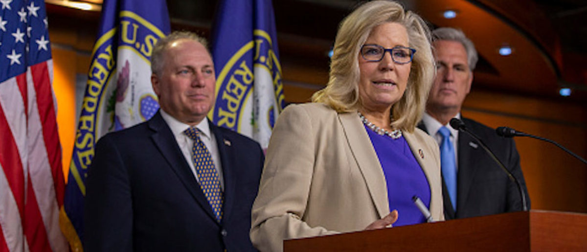 WASHINGTON, DC - SEPTEMBER 18: Conference Chair Liz Cheney (R-WY) speaks to reporters during a press conference on September 18, 2019 in Washington, DC. House Minority Leader Kevin McCarthy discussed Democrats' actions towards impeachment and claimed House Speaker Nancy Pelosi is struggling to maintain control of her party. (Photo by Tasos Katopodis/Getty Images)